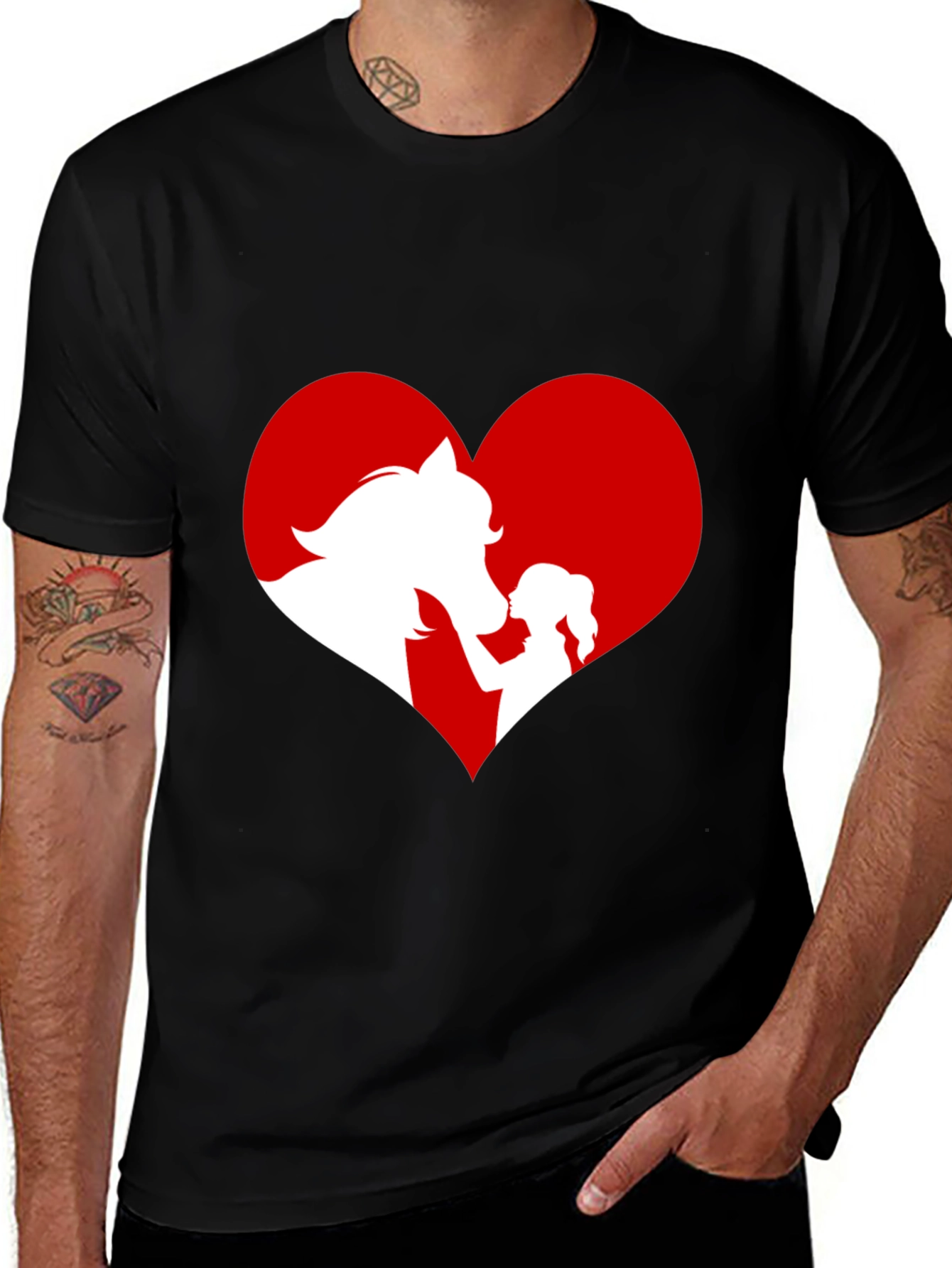 Variant 8 of Horse & Girl Heart Graphic Tee - Black