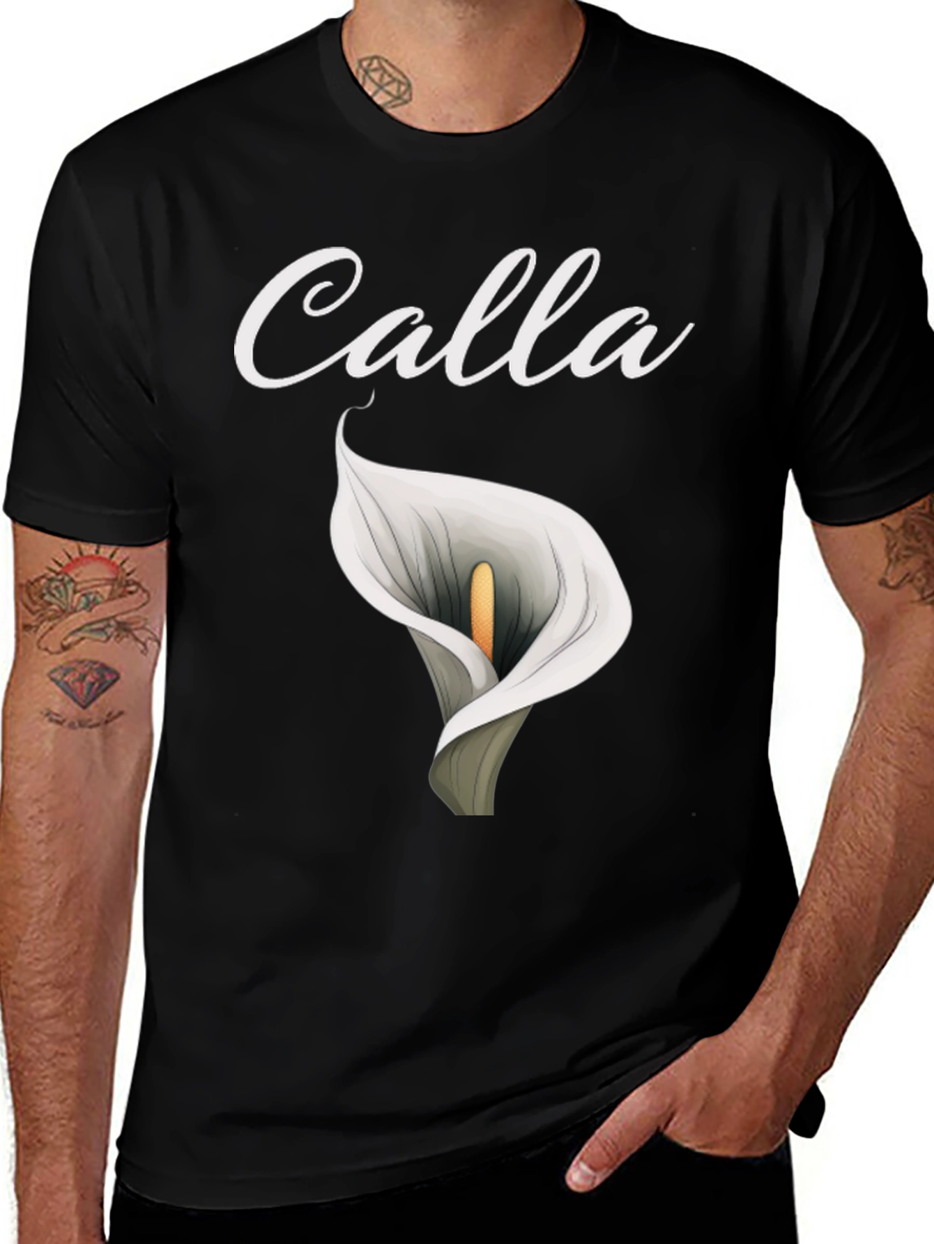 Black Calla Lily Graphic T-Shirt - Elegant Floral Design main image