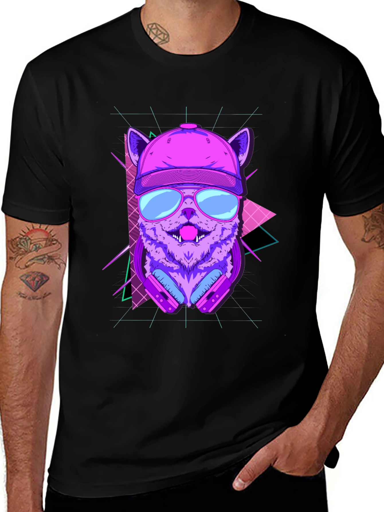 Variant 29 of Retro Wolf Graphic T-Shirt - Cool Neon Design