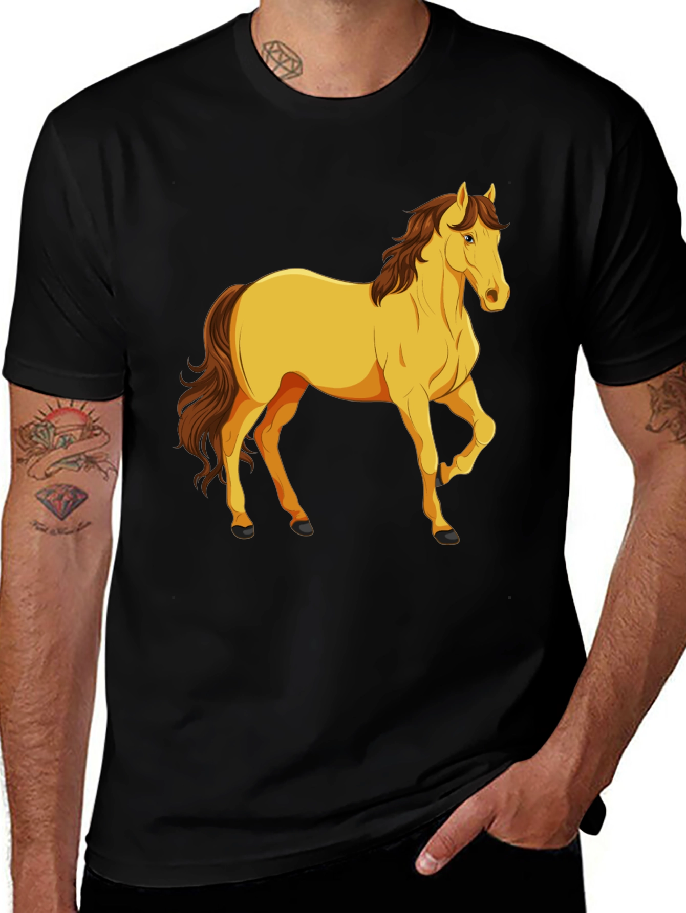 Variant 24 of Horse Graphic Tee - Men's Black Cotton T-Shirt