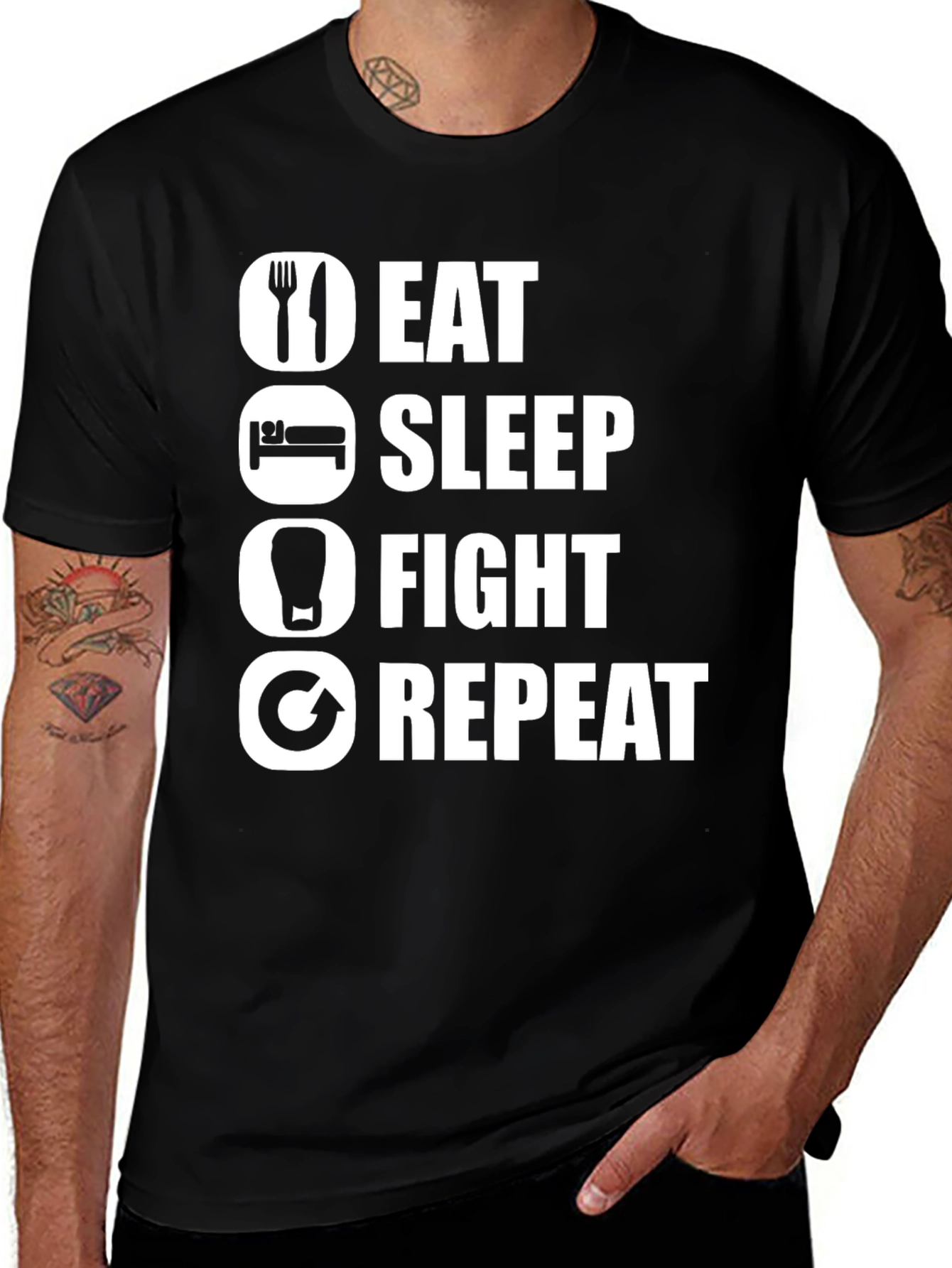 Variant 7 of Eat Sleep Fight Repeat Black Graphic Tee