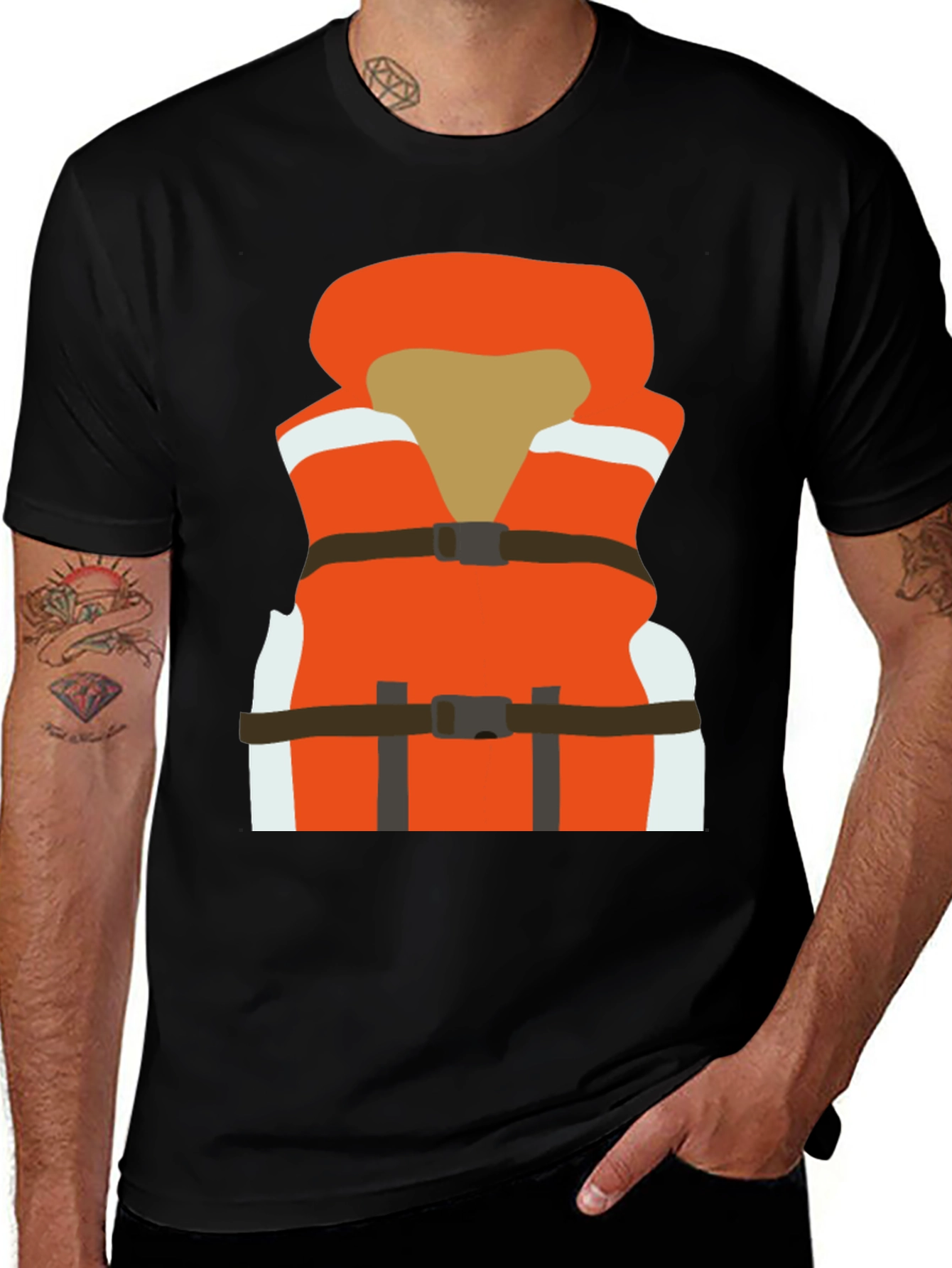 Variant 27 of Life Vest Graphic Tee - Black Cotton T-Shirt