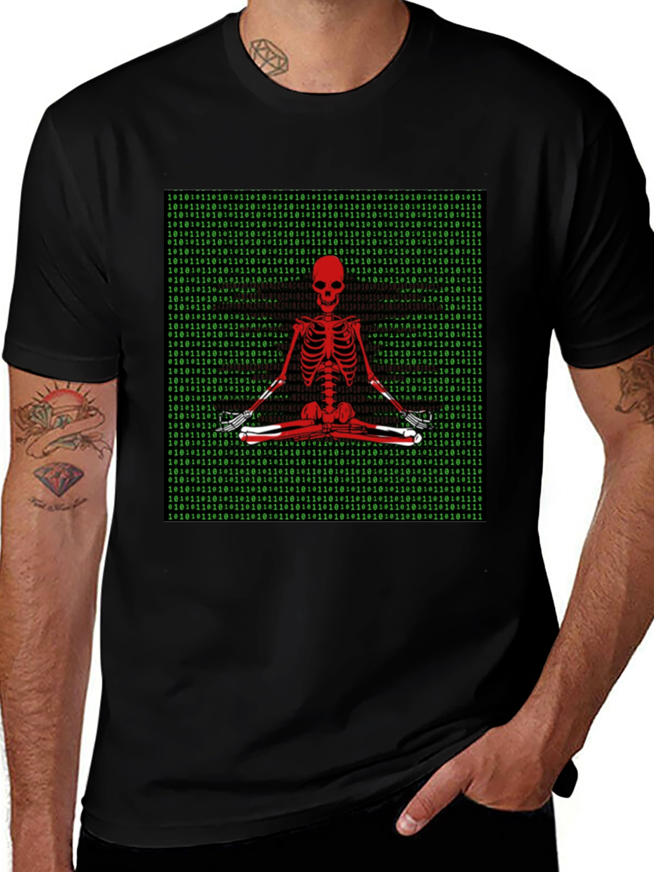 Binary Skeleton Graphic Tee - Coding Yoga Style