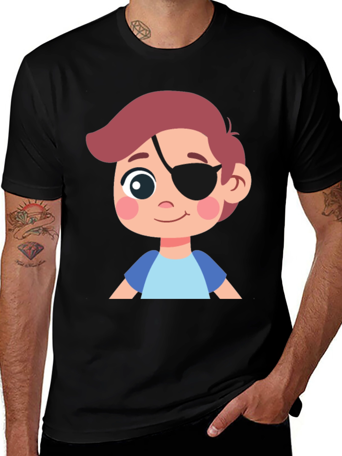 Boy's Pirate Patch T-Shirt - Black Cotton Tee