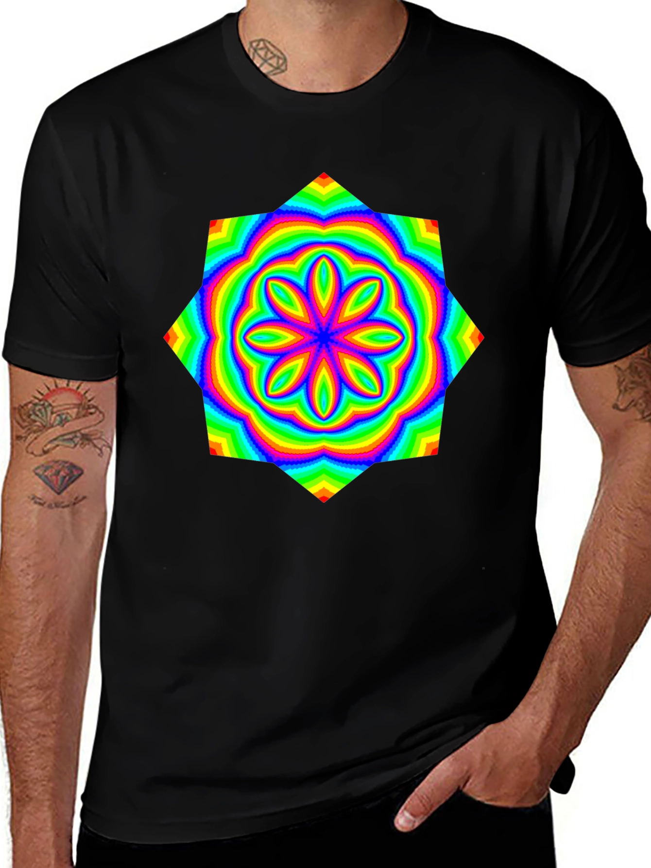 Variant 21 of Psychedelic Rainbow Flower Graphic Tee