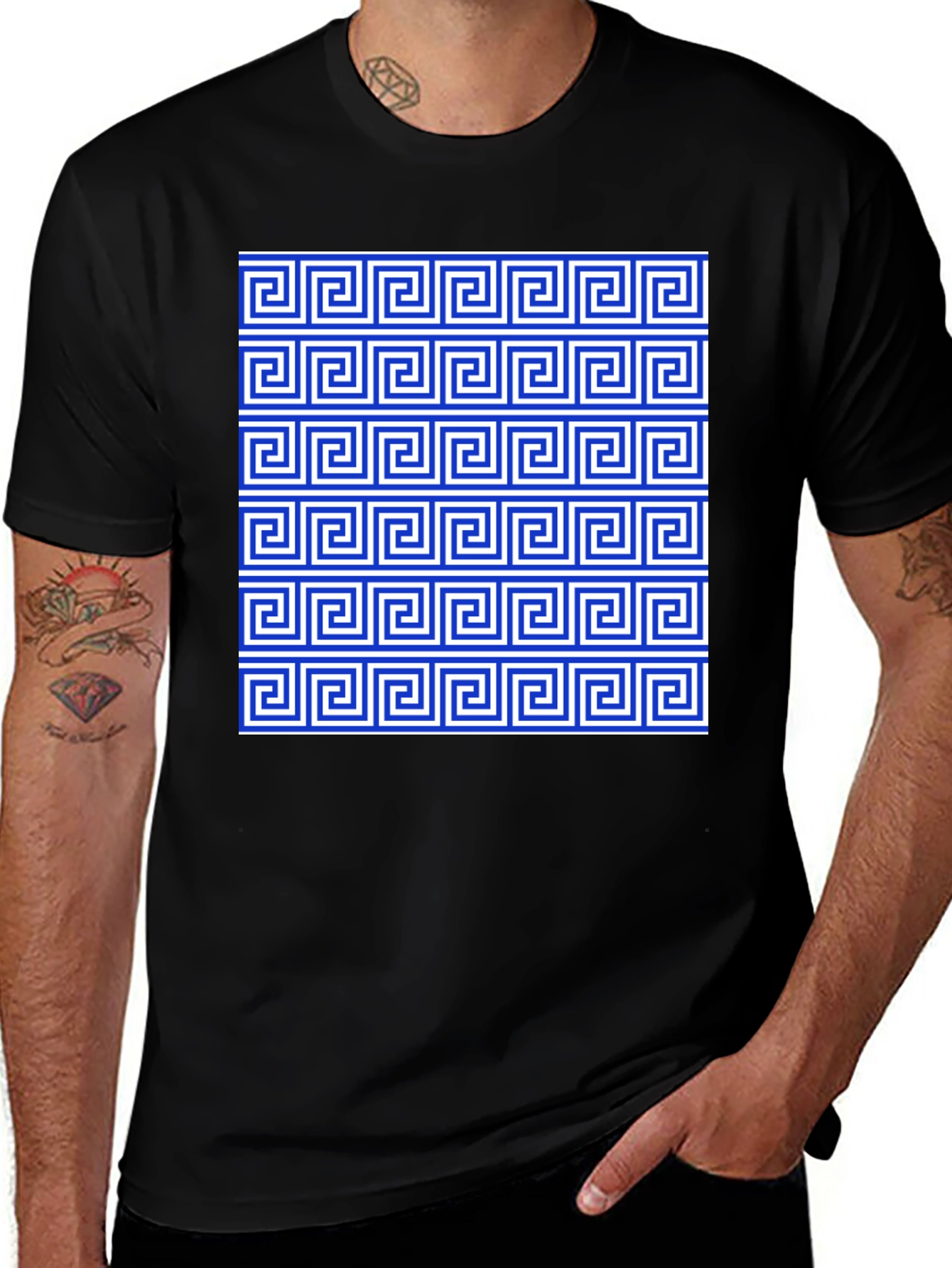 Greek Key Pattern T-Shirt - Modern Geometric Design