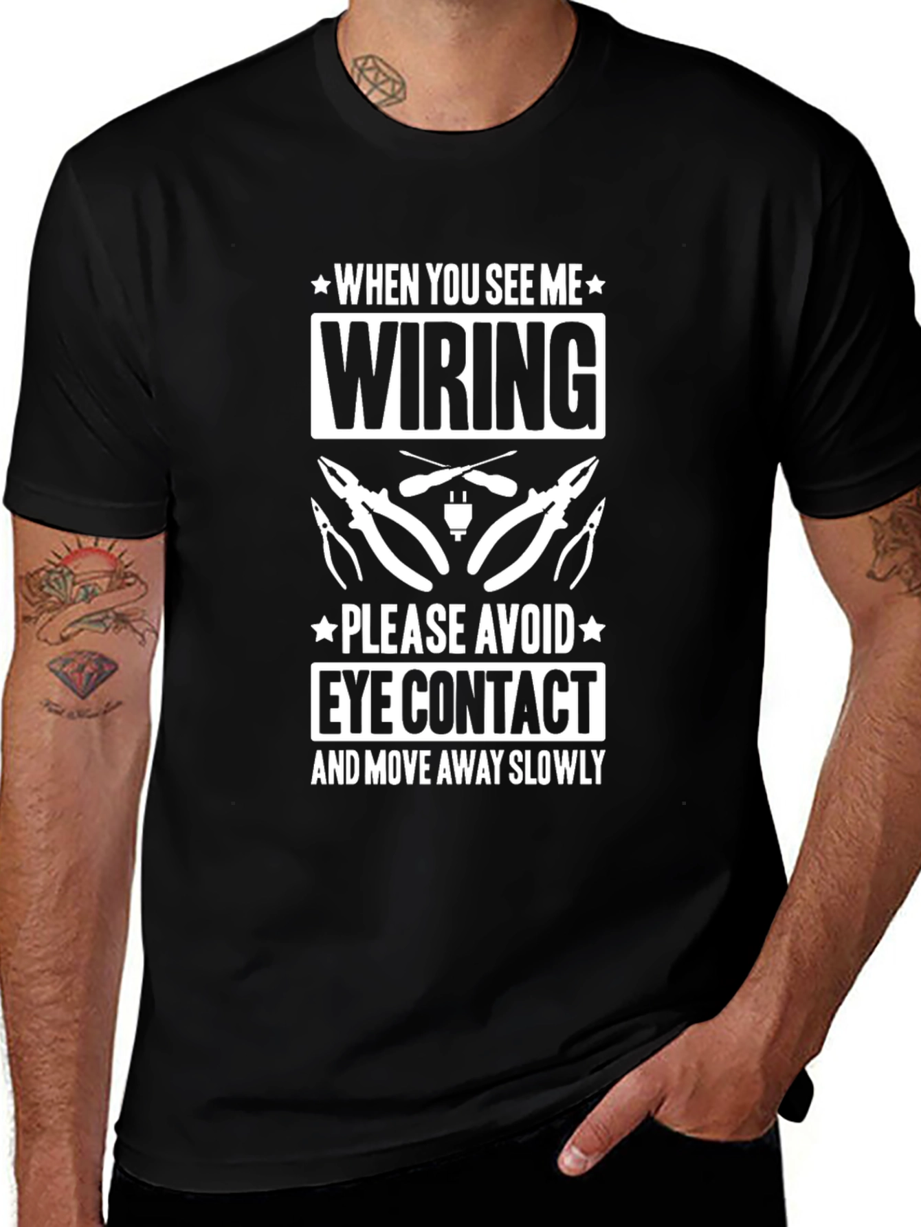 Variant 27 of Wiring T-Shirt: Avoid Eye Contact, Move Away Slowly - Electrician Tee