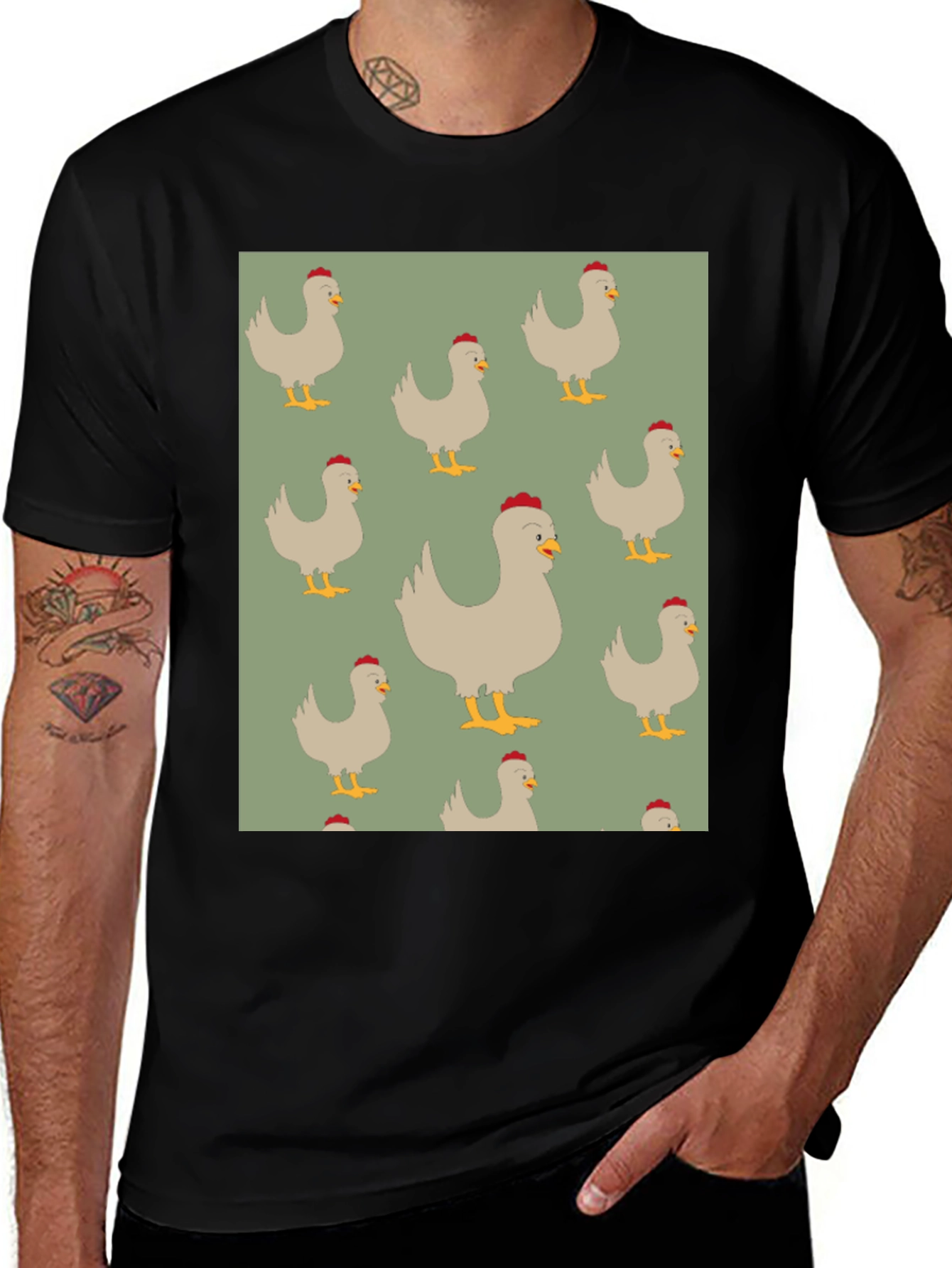Variant 15 of Chicken Pattern Men's Black T-Shirt