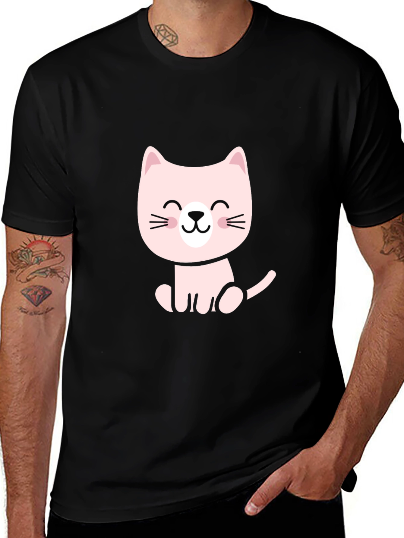Variant 4 of Cute Cartoon Cat Black T-Shirt