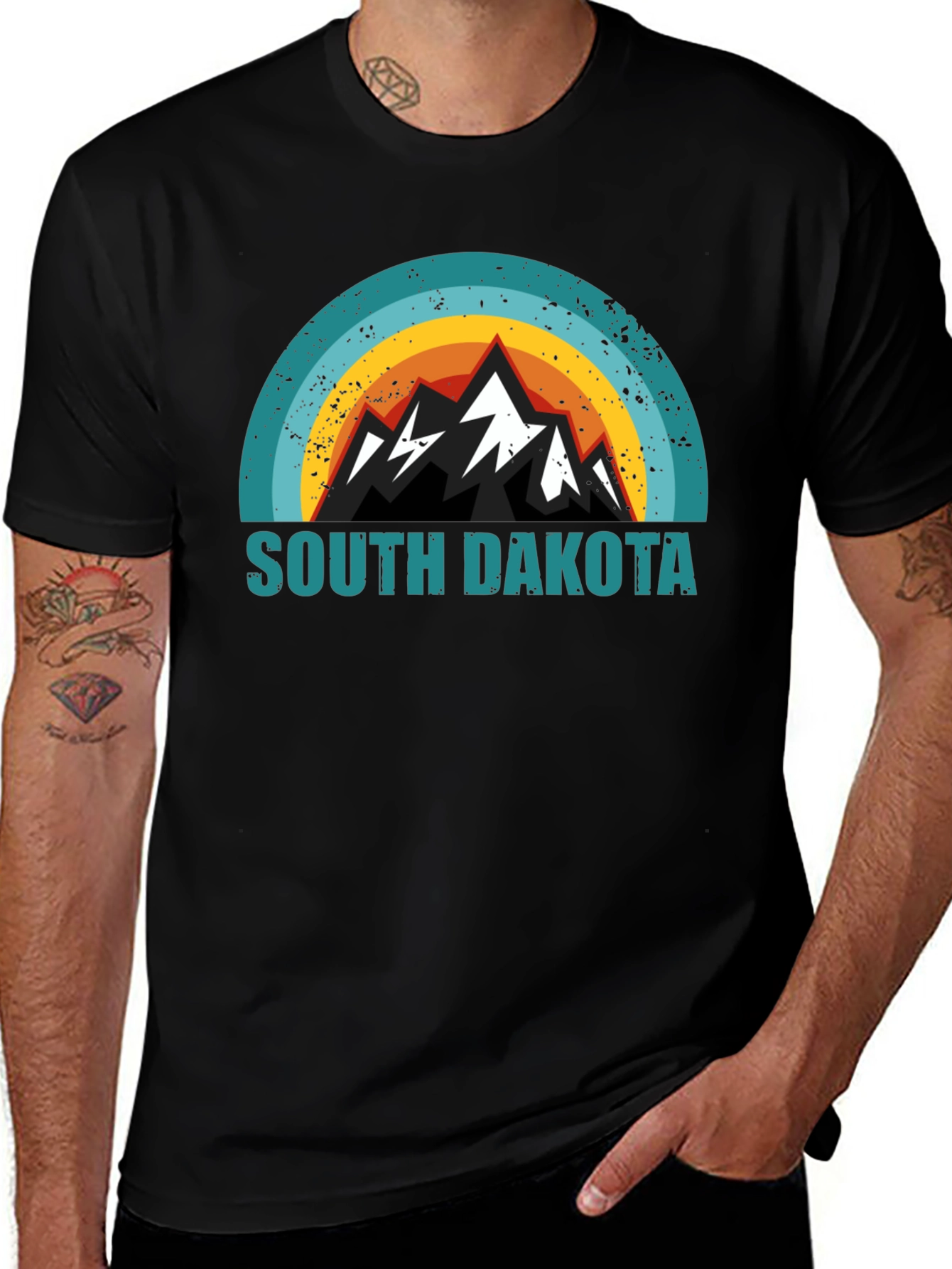 South Dakota Mountain Graphic Tee - Black Cotton Blend