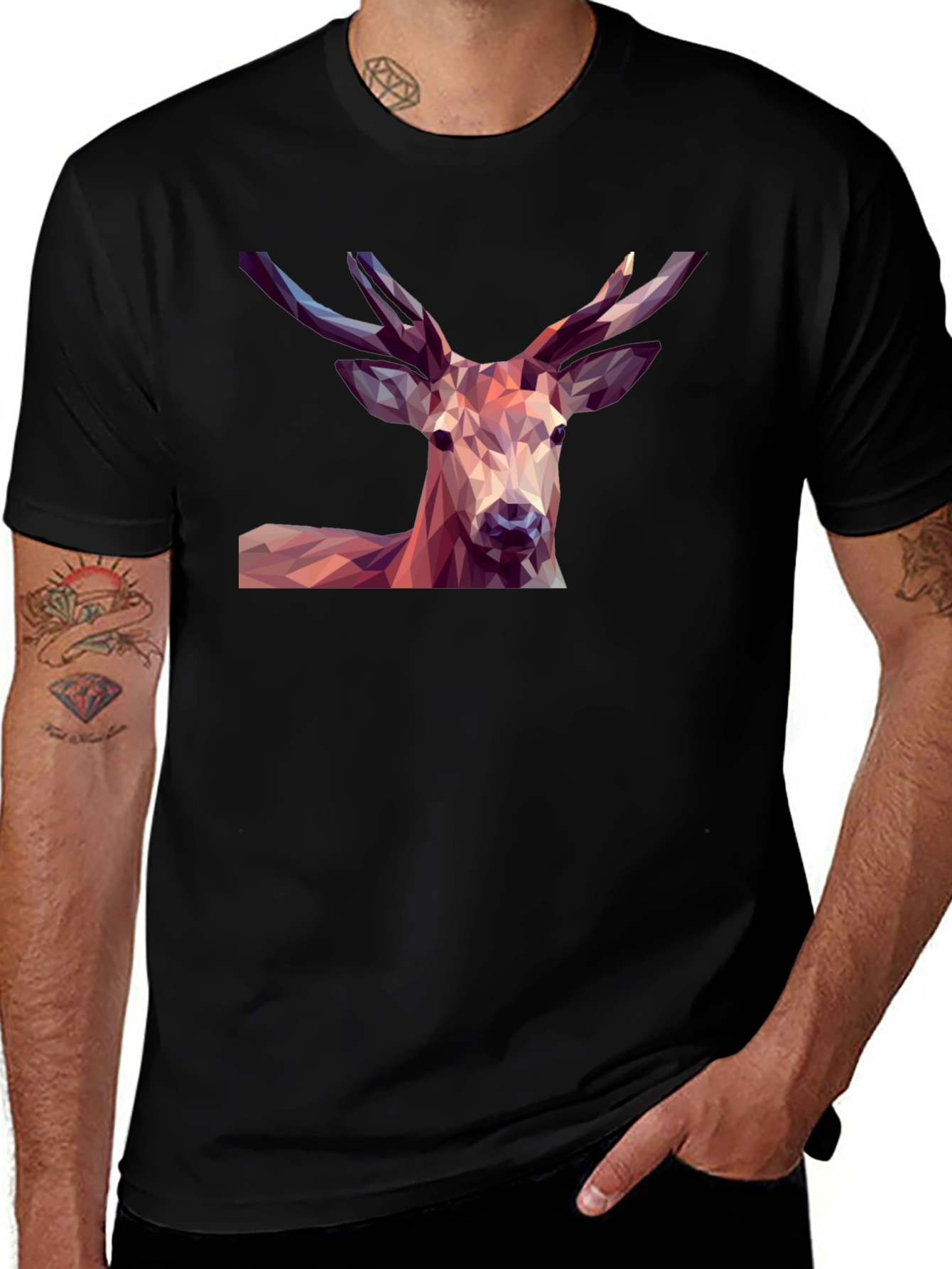 Variant 12 of Geometric Deer Graphic Tee - Modern Men's Black T-Shirt