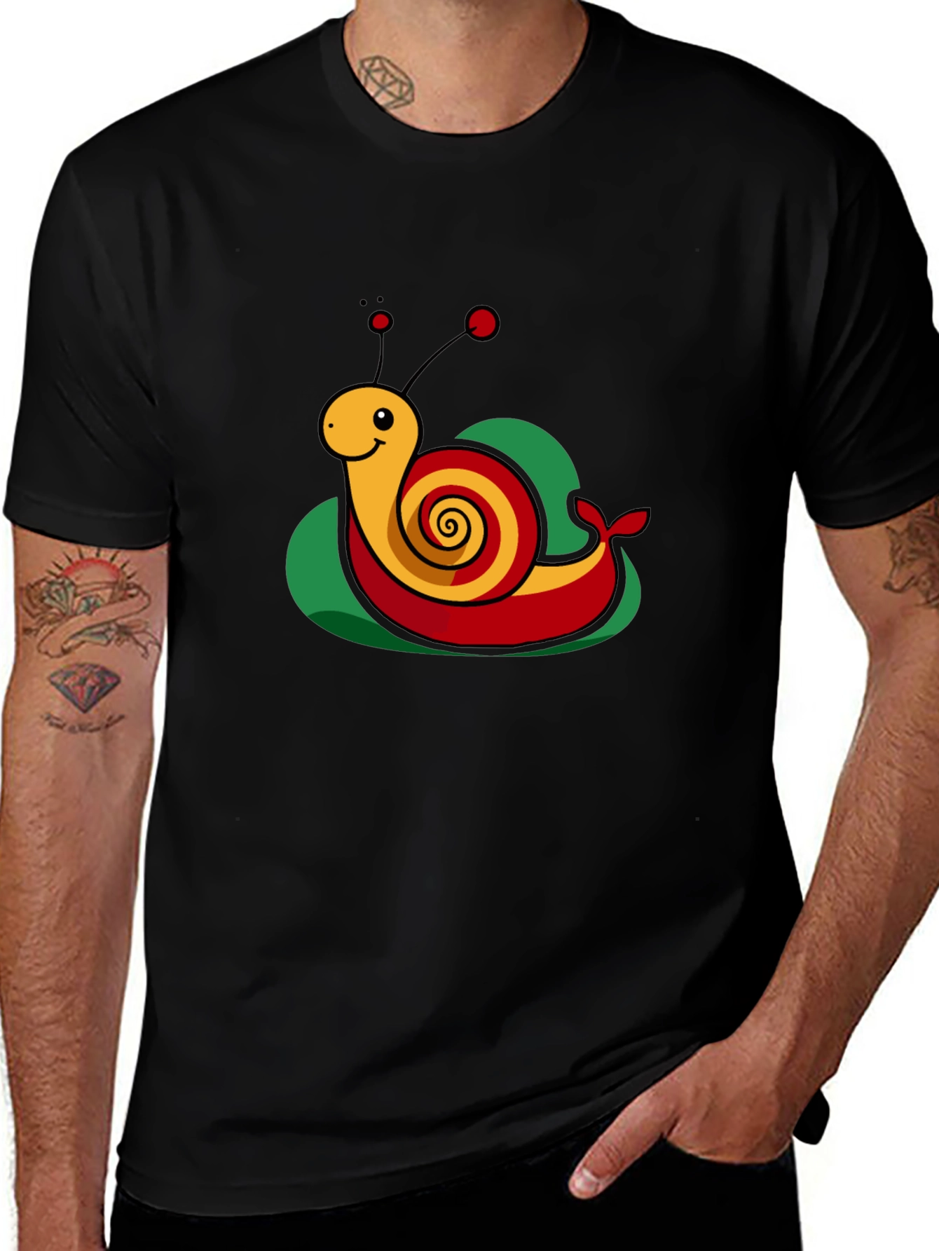 Black Snail Cartoon Graphic Tee - Black Cotton Casual Shirt main image