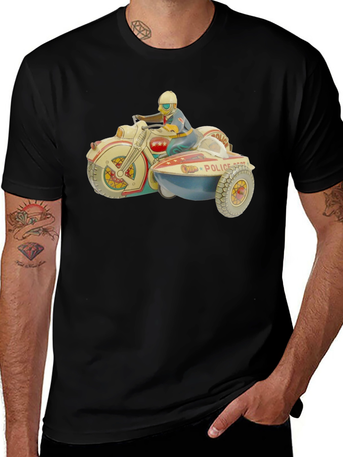 Variant 28 of Vintage Police Motorcycle T-Shirt - Retro Toy Design