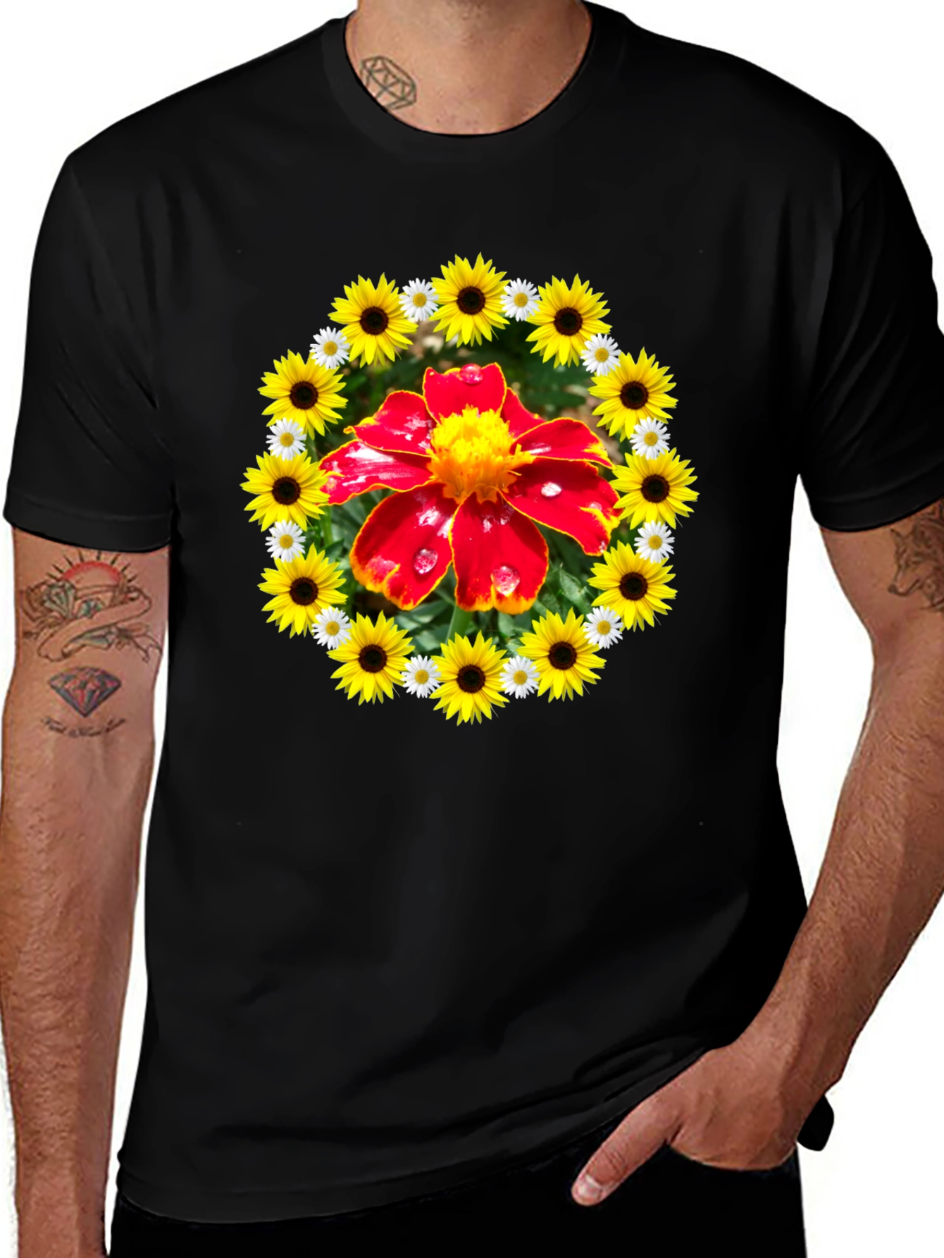 Floral Circle Tee - Red Flower Sunflower Design