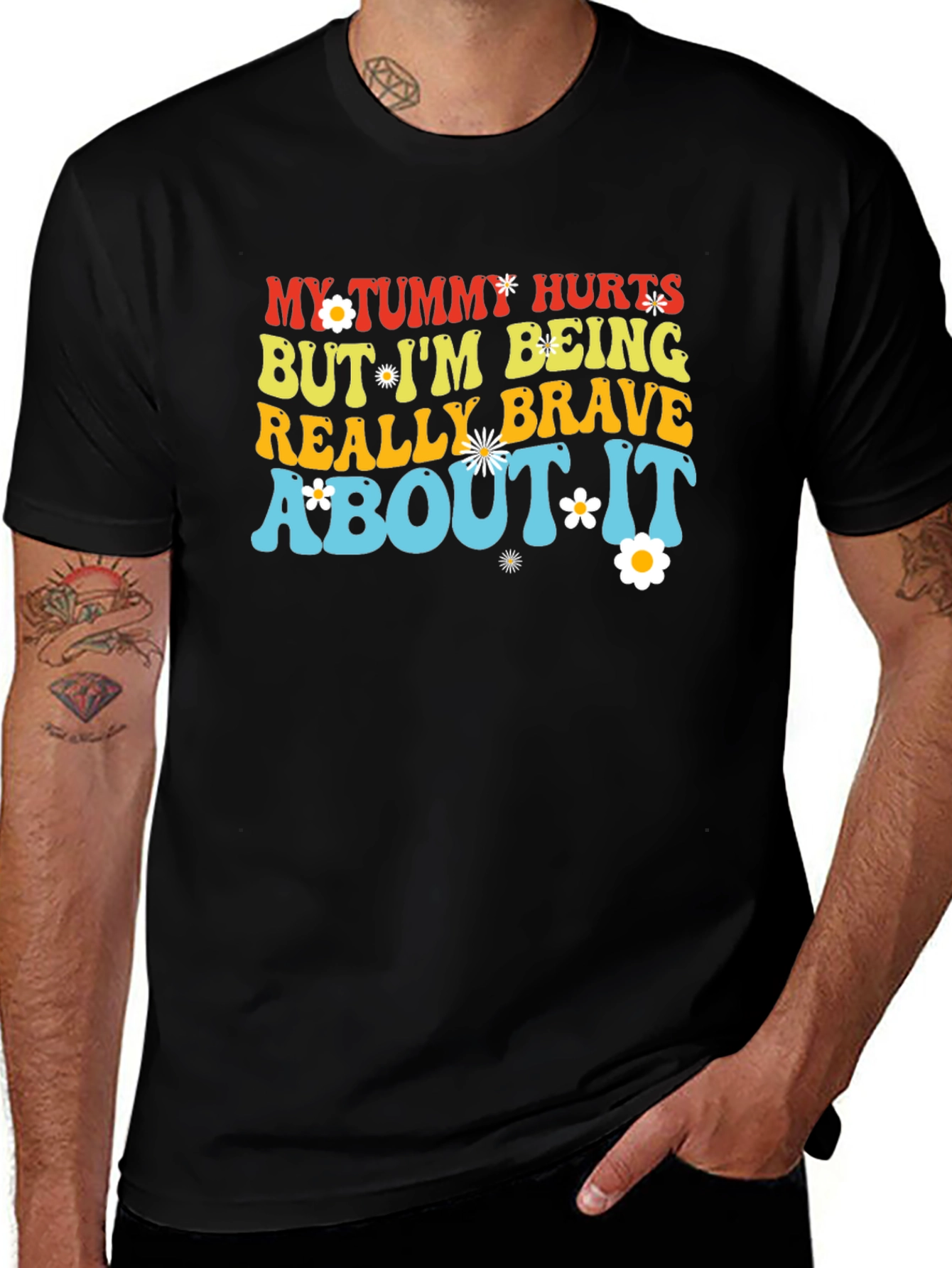 Variant 10 of Funny Tummy Ache Graphic Tee for Brave Individuals