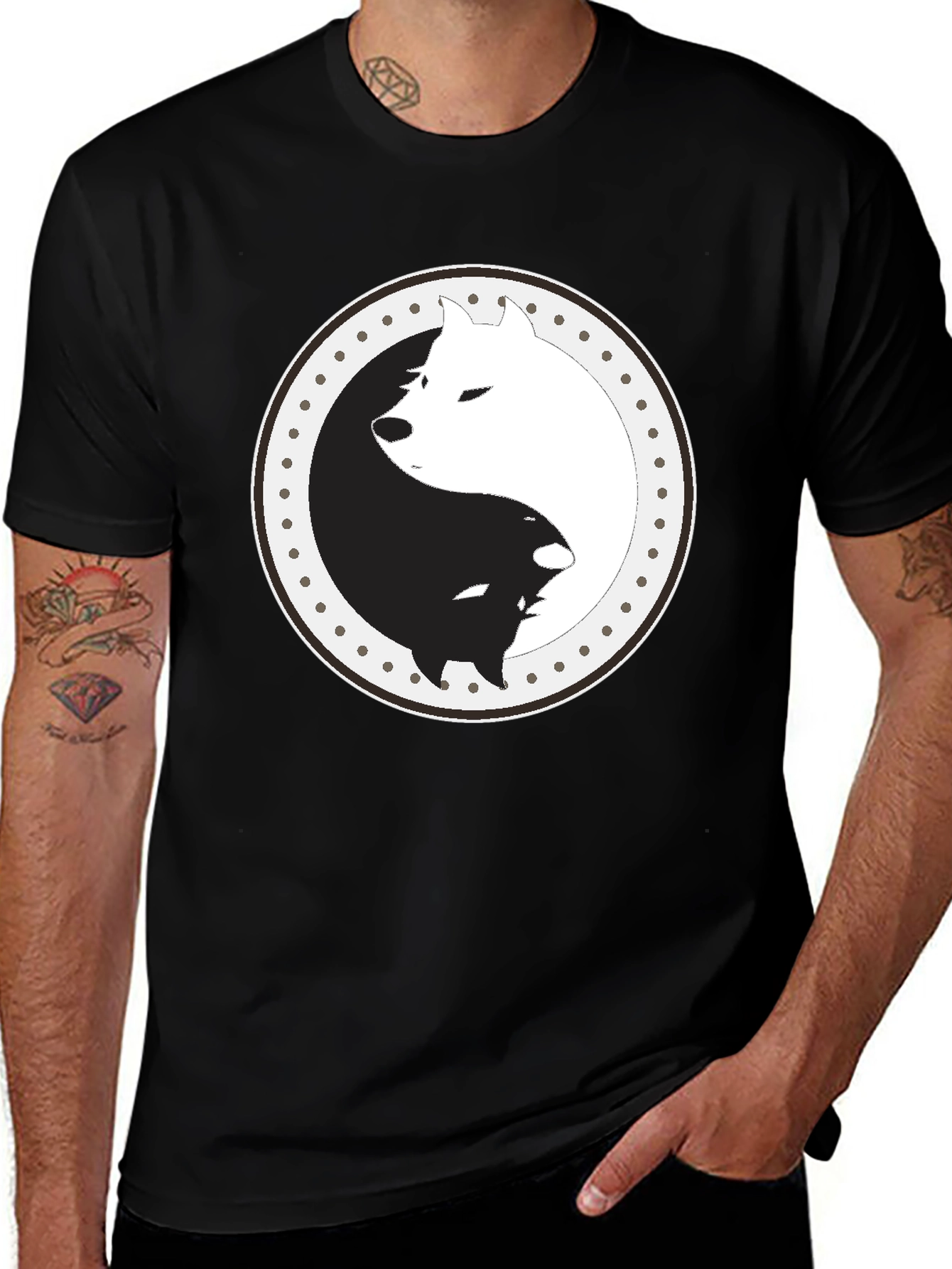 Variant 20 of Yin Yang Wolves Graphic Tee - Black Cotton