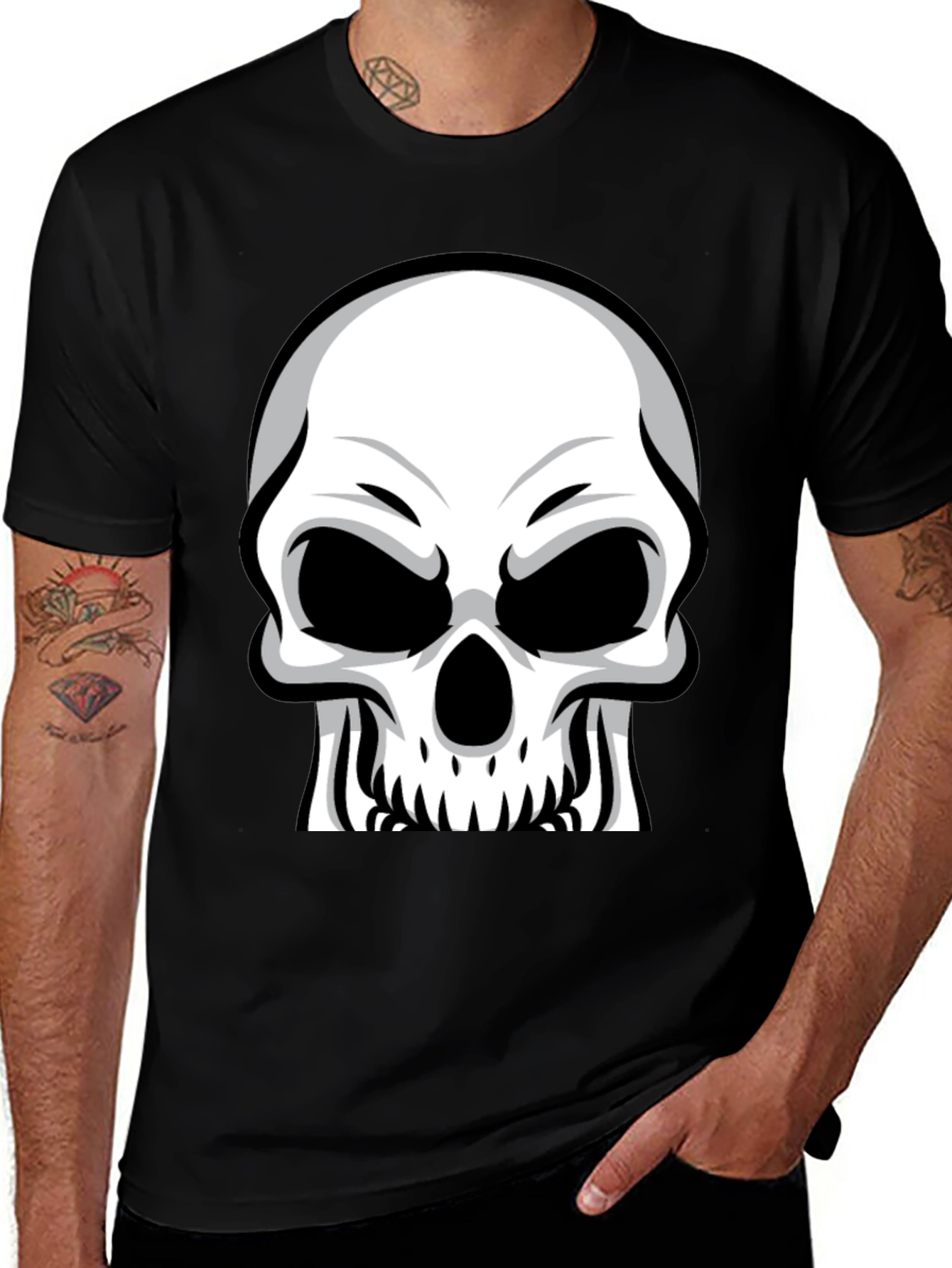 Variant 8 of Skull Graphic Tee - Black Cotton Comfort