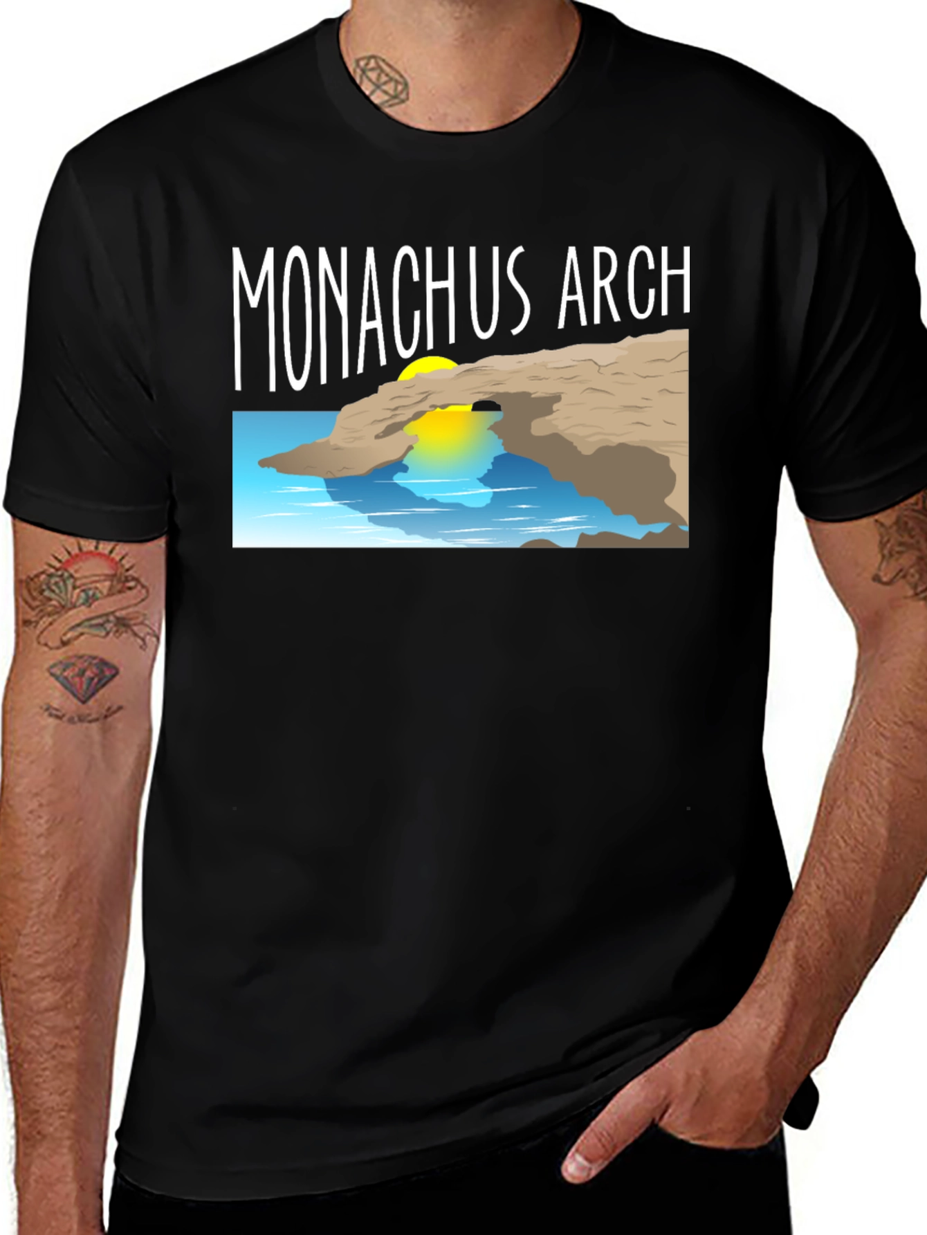 Variant 22 of Monachus Arch Graphic Tee - Cool Ocean View T-Shirt