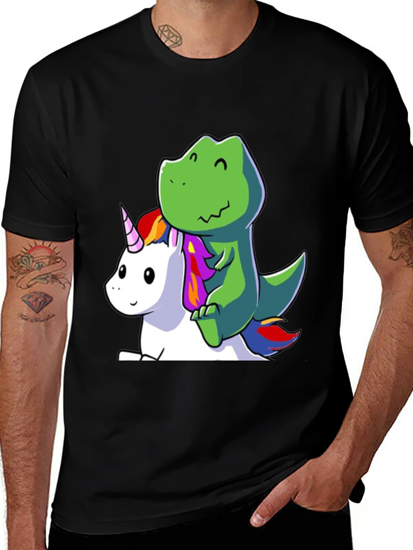 Variant 17 of Dino Riding Unicorn T-Shirt - Cute Cartoon Design