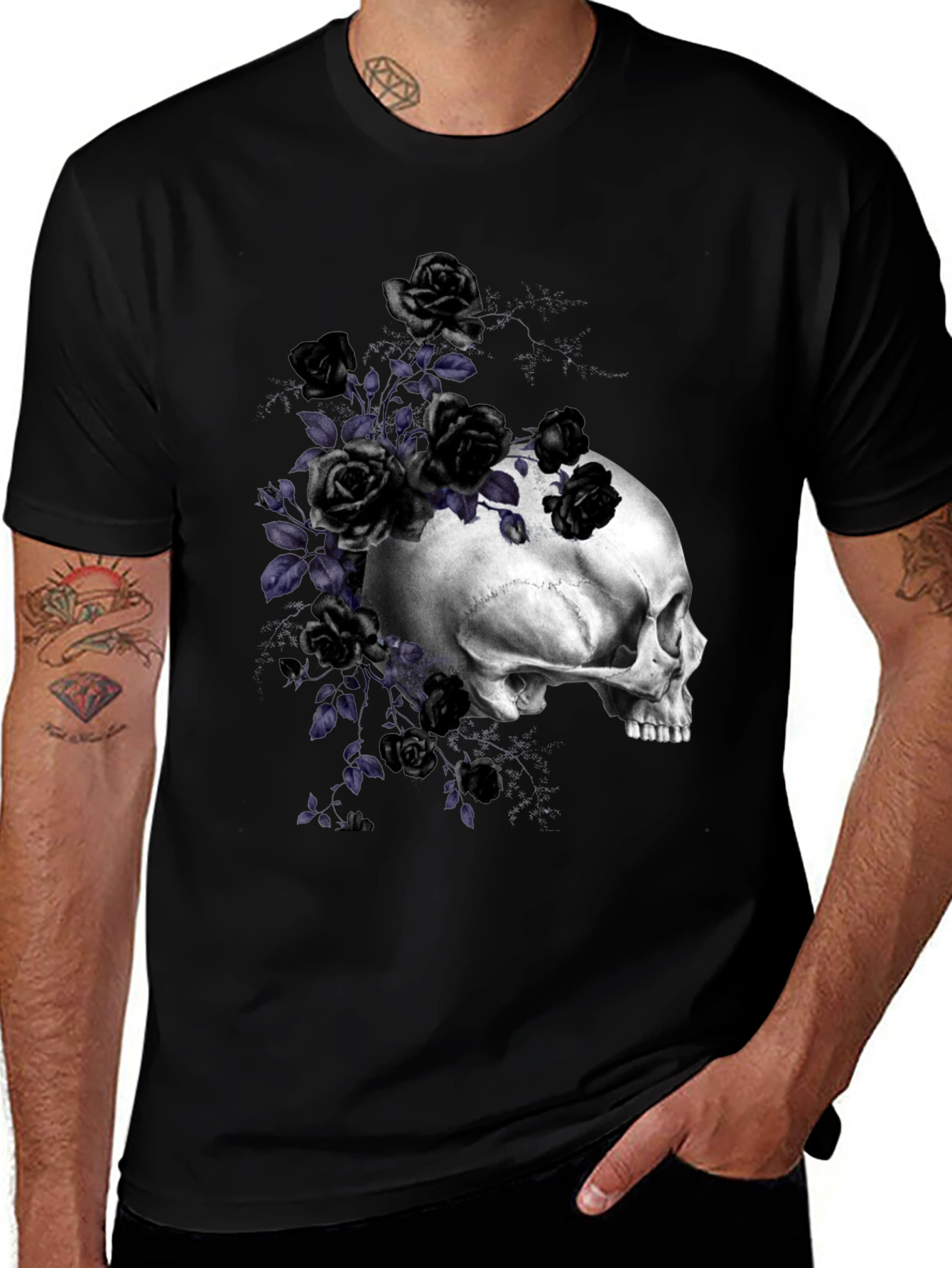 Skull & Roses Graphic Tee - Gothic Style