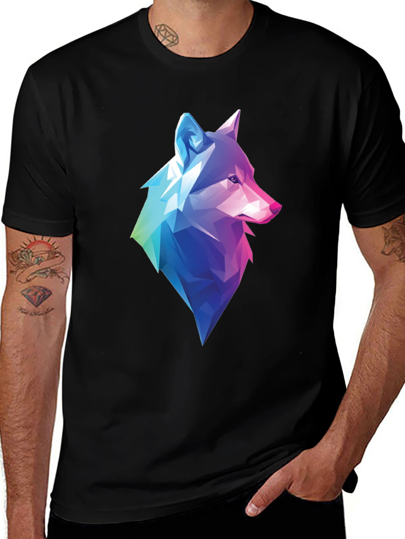 Variant 9 of Geometric Wolf Graphic Black T-Shirt