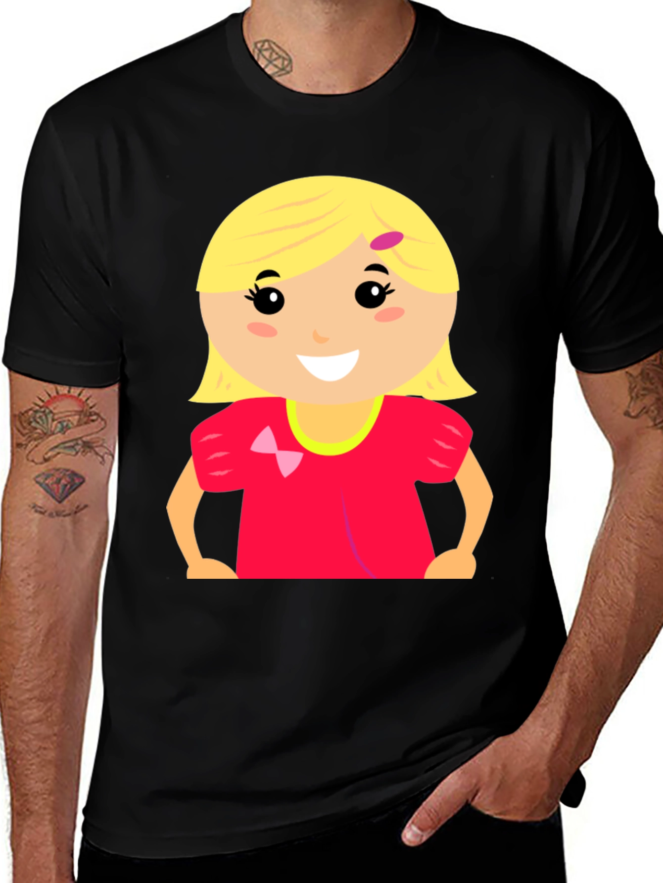 Variant 6 of Cartoon Girl Graphic Tee - Black Cotton Blend Shirt