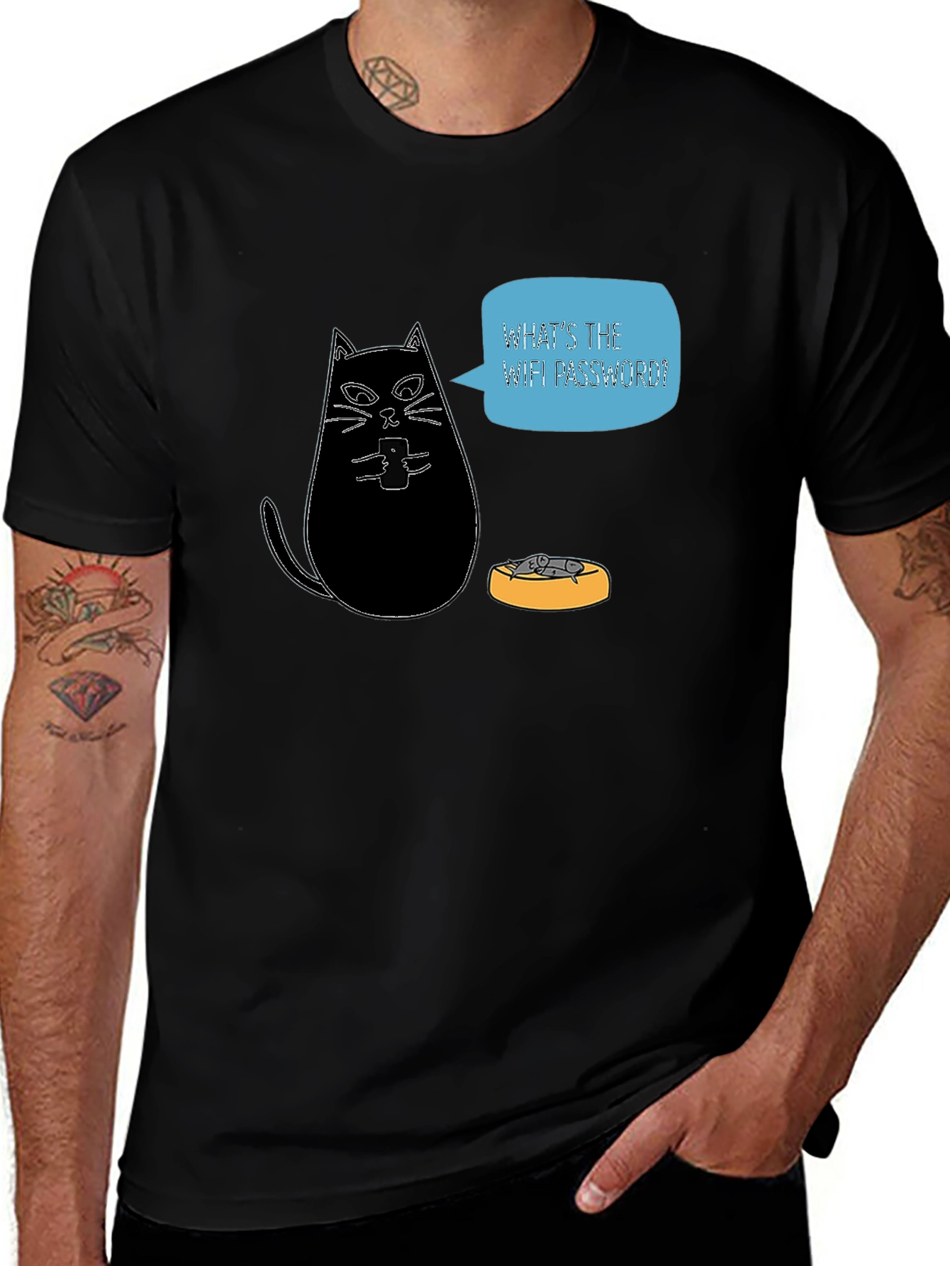 Variant 25 of Funny Cat Wants WiFi Password Black T-Shirt