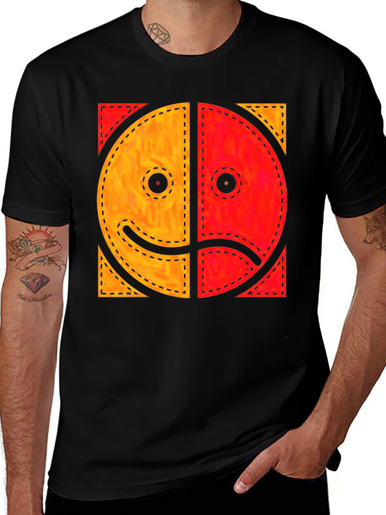 Variant 14 of Duality Smiley Graphic Tee - Happy Sad Face T-Shirt
