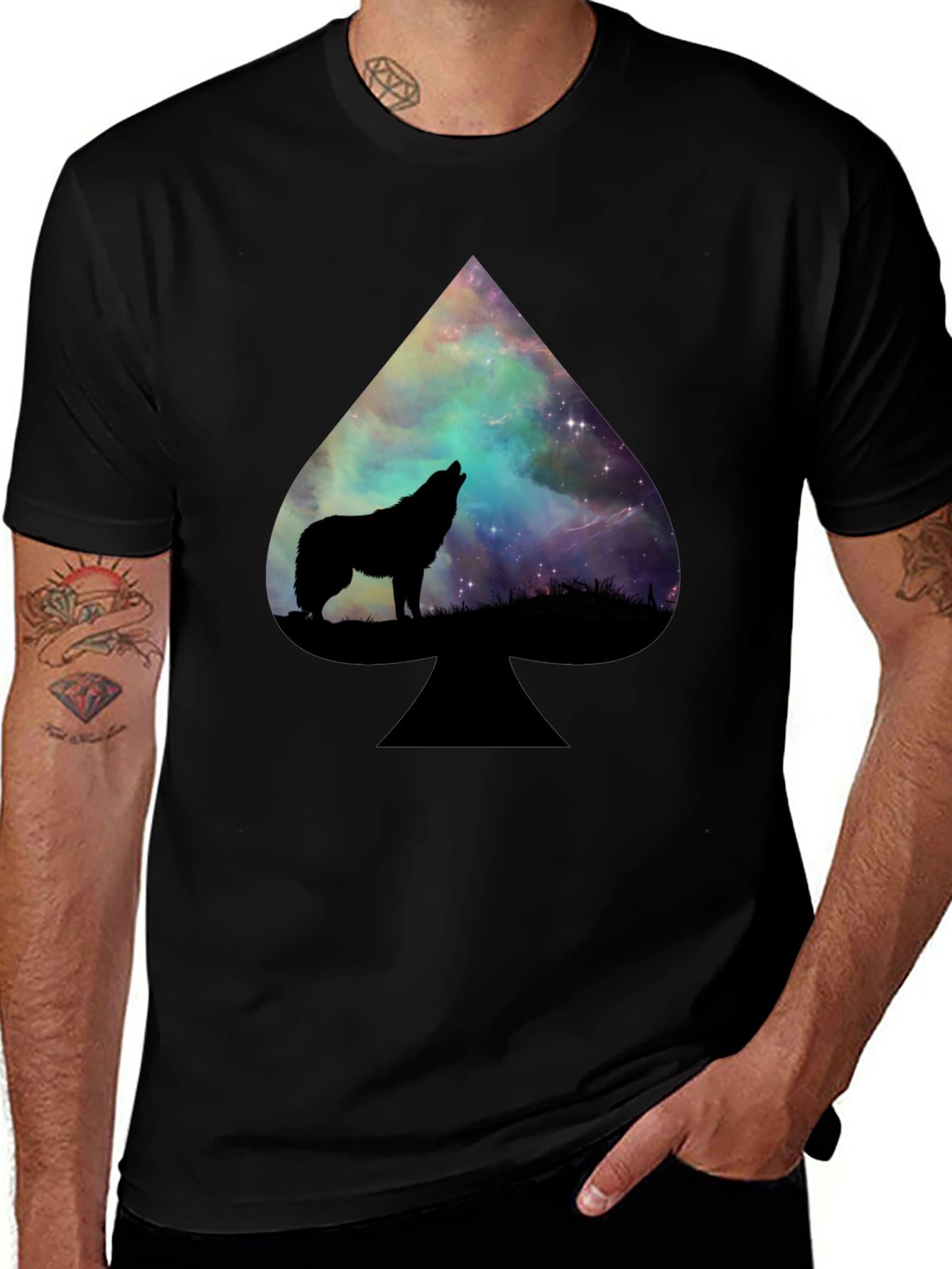Variant 5 of Wolf Galaxy Spade Graphic Tee - Unique Design