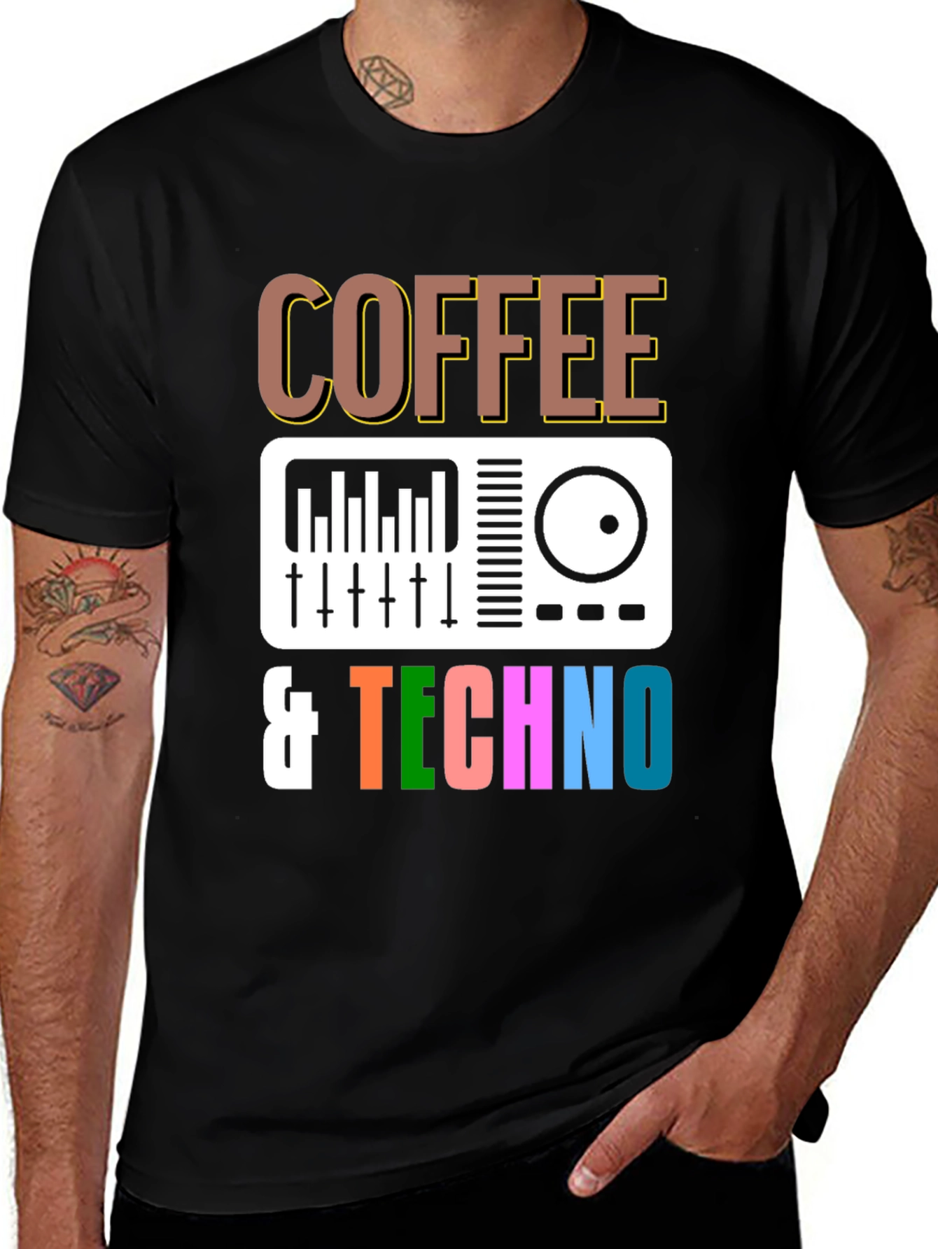 Variant 17 of Coffee & Techno Graphic T-Shirt - DJ Mixer Design