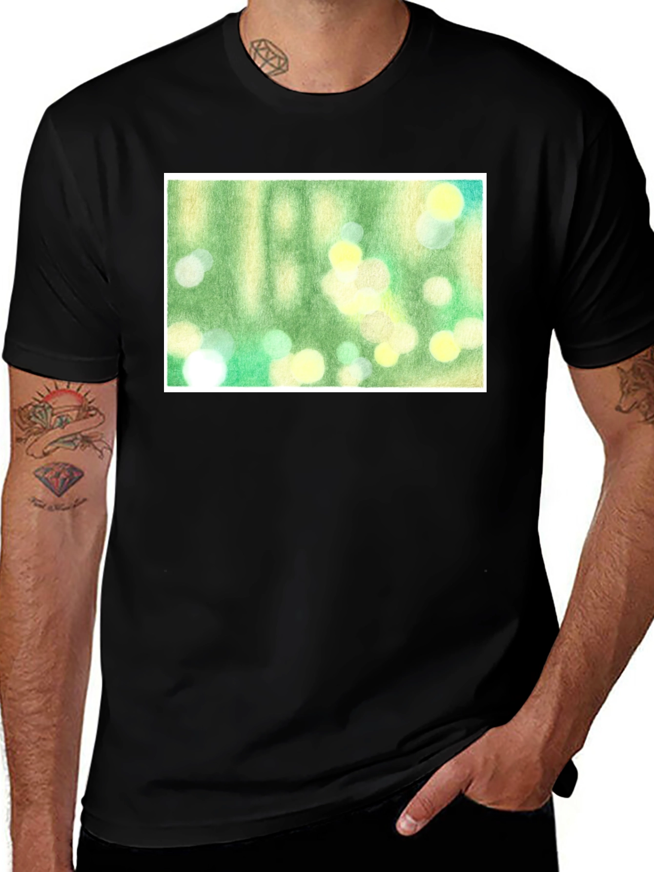 Variant 7 of Green Bokeh Art Black T-Shirt