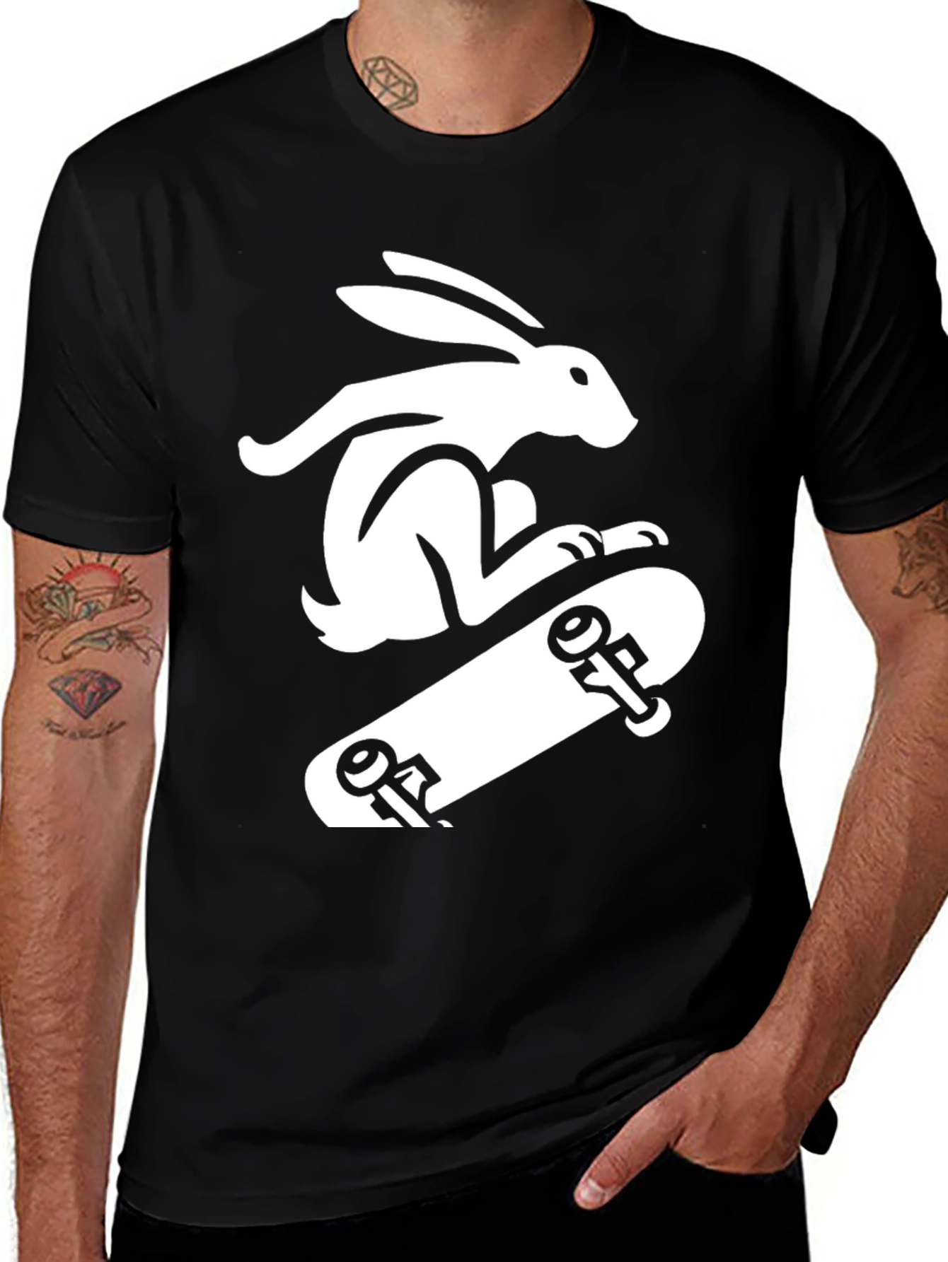 Variant 21 of Rabbit Skateboarder Black T-Shirt