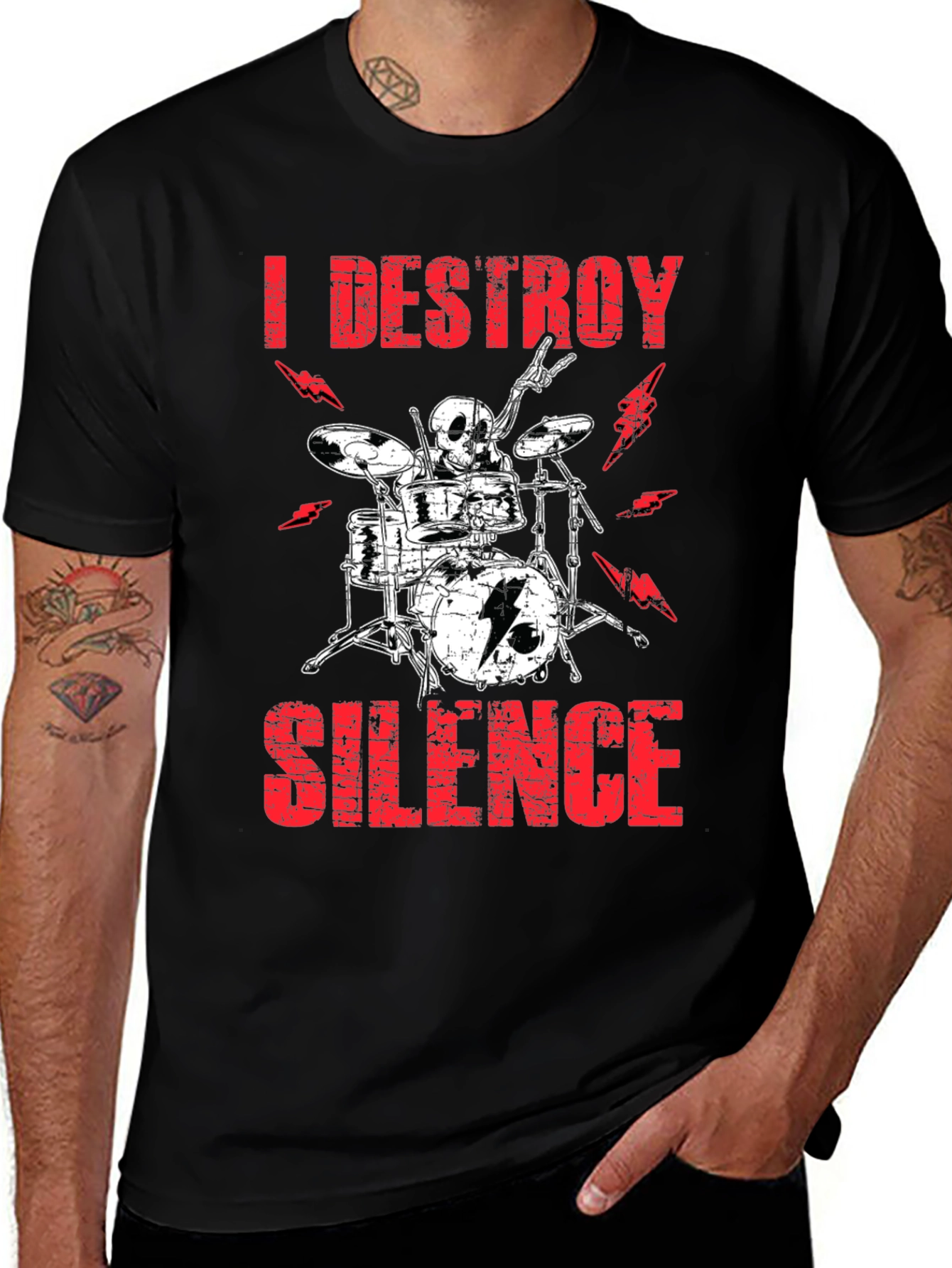 Variant 5 of I Destroy Silence Skeleton Drummer T-Shirt