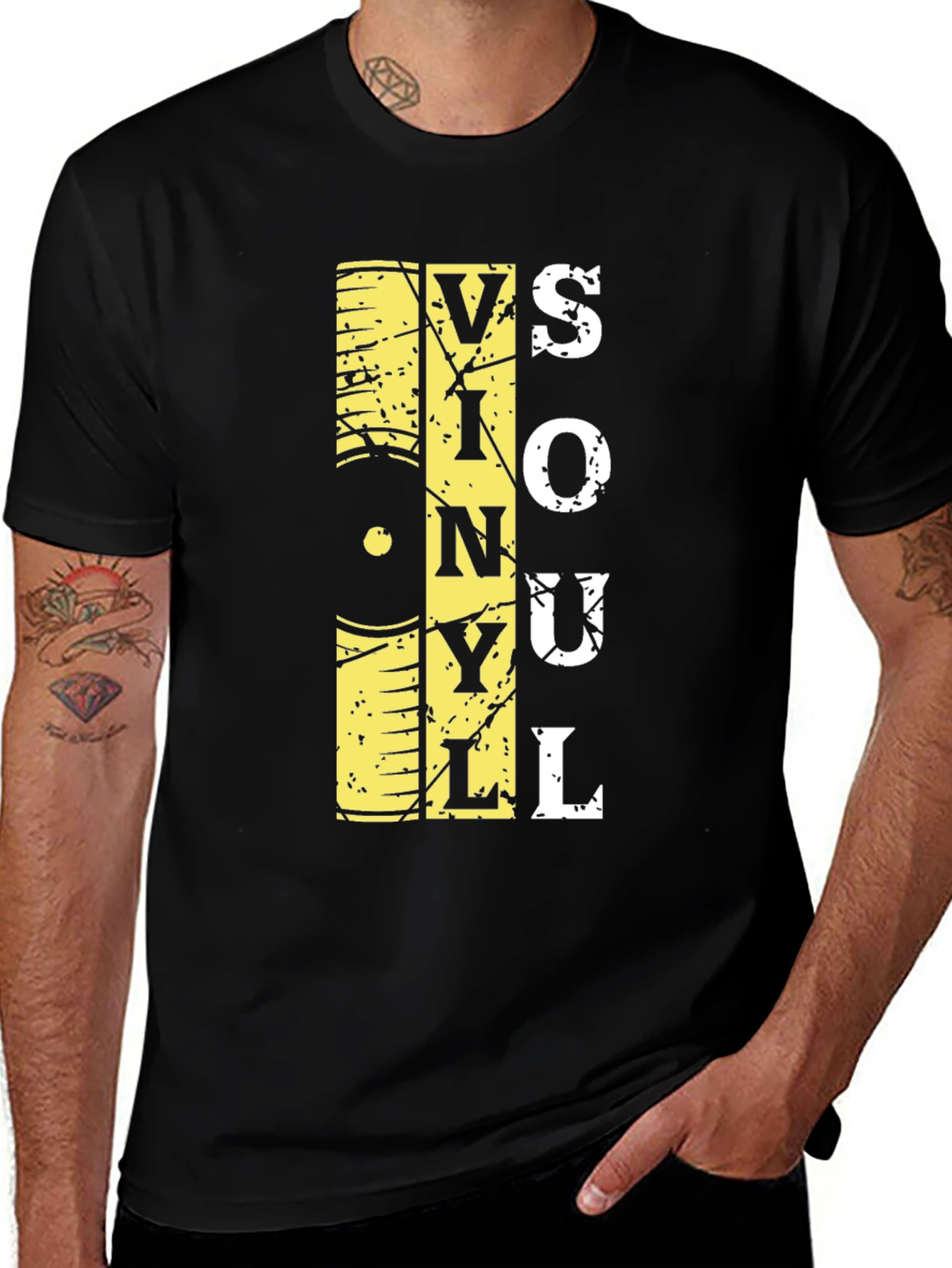 Variant 11 of Vinyl Soul Graphic T-Shirt - Black Cotton Tee