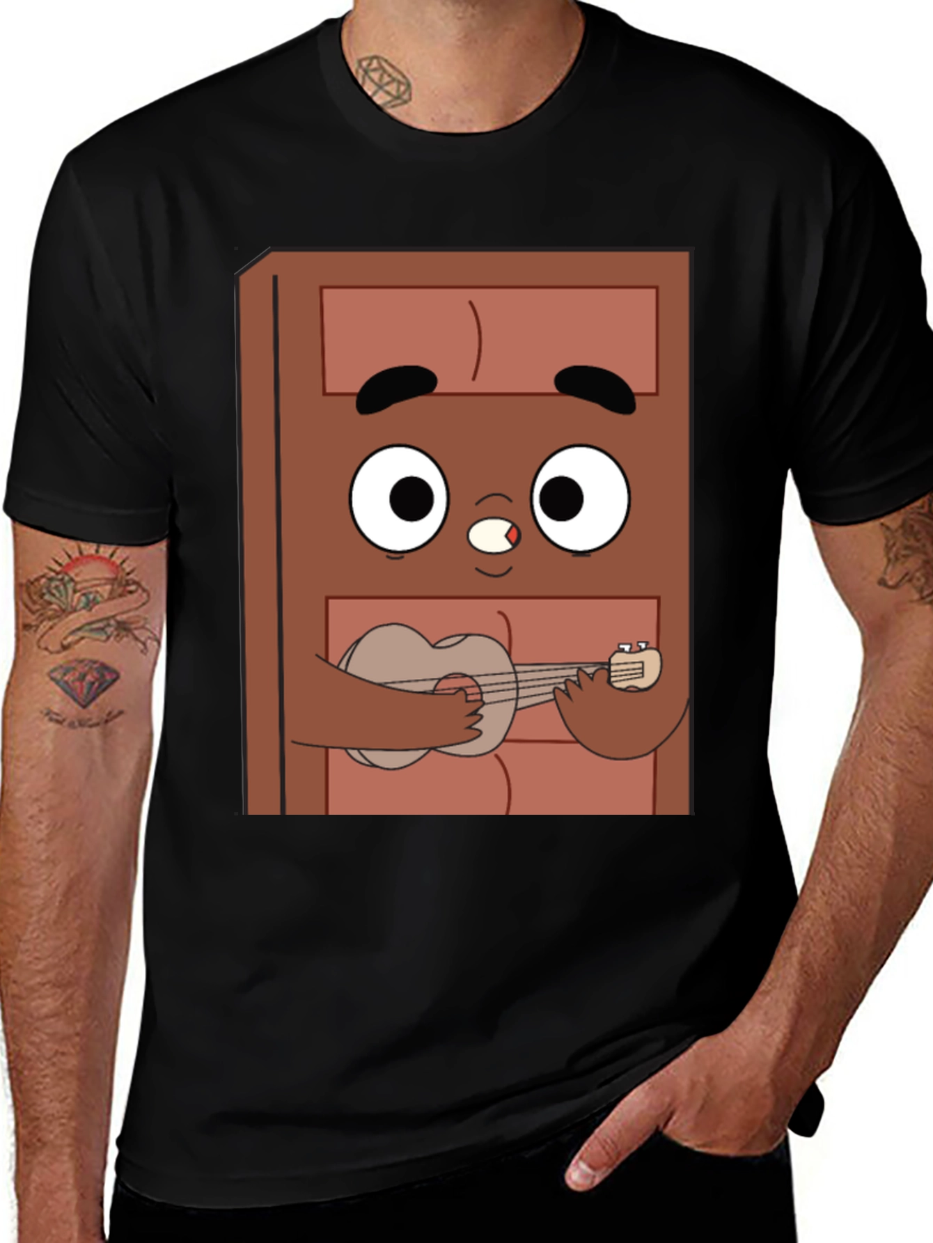 Black Cartoon Character Ukulele T-Shirt main image