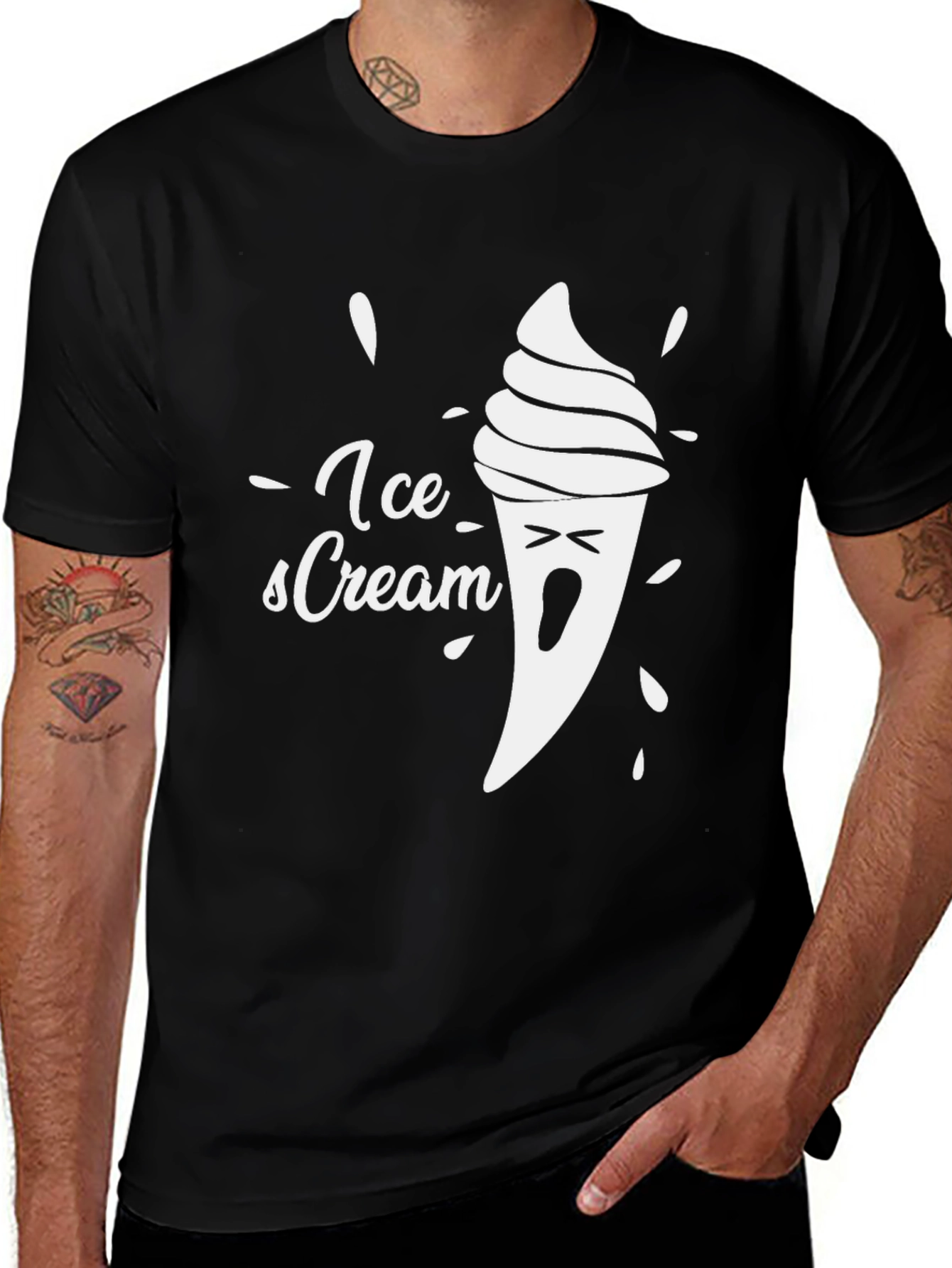 Variant 20 of Funny Ice Cream Graphic Tee - Black Cotton T-Shirt