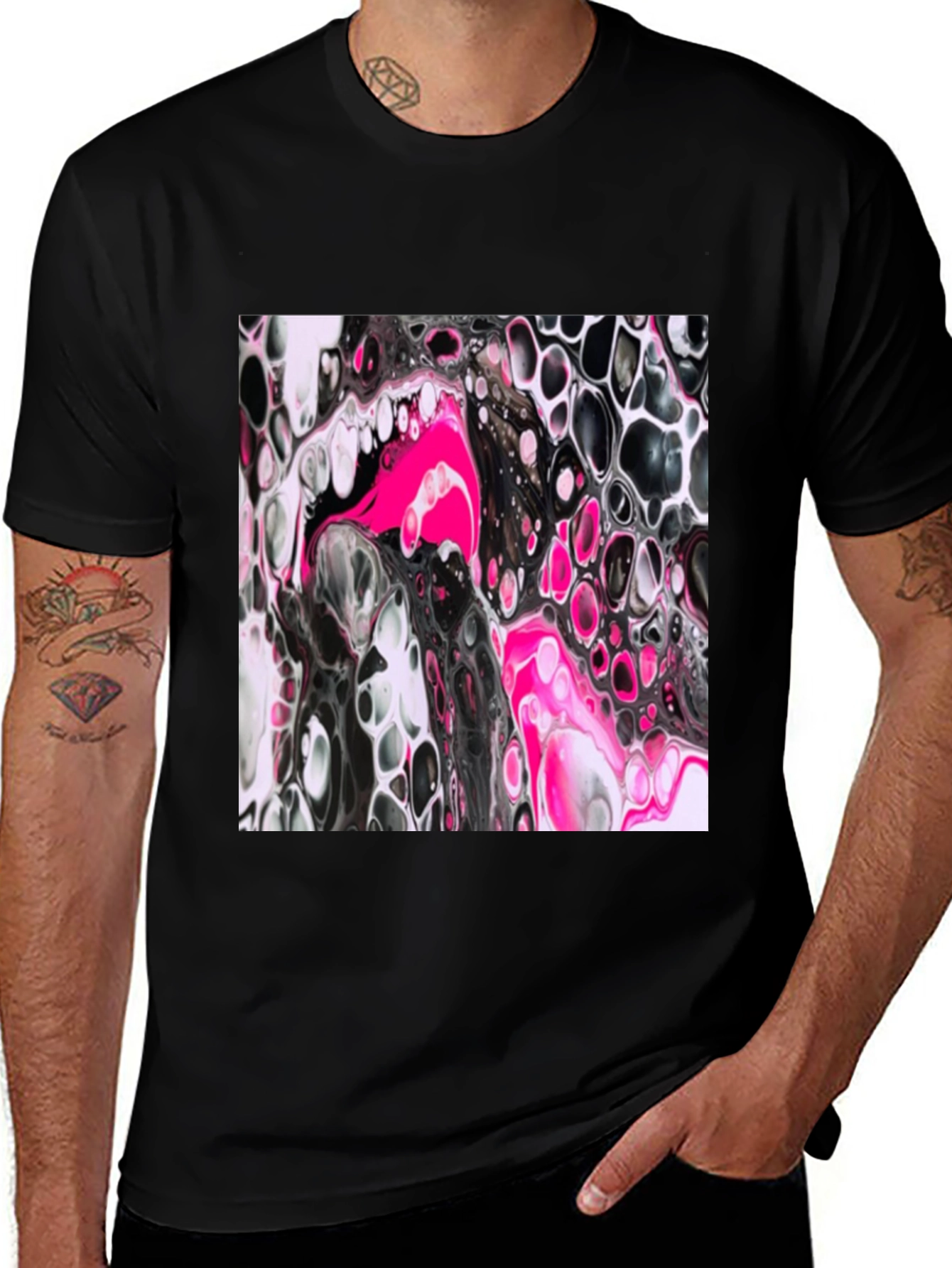 Abstract Art T-Shirt - Bold Pink & Black Design