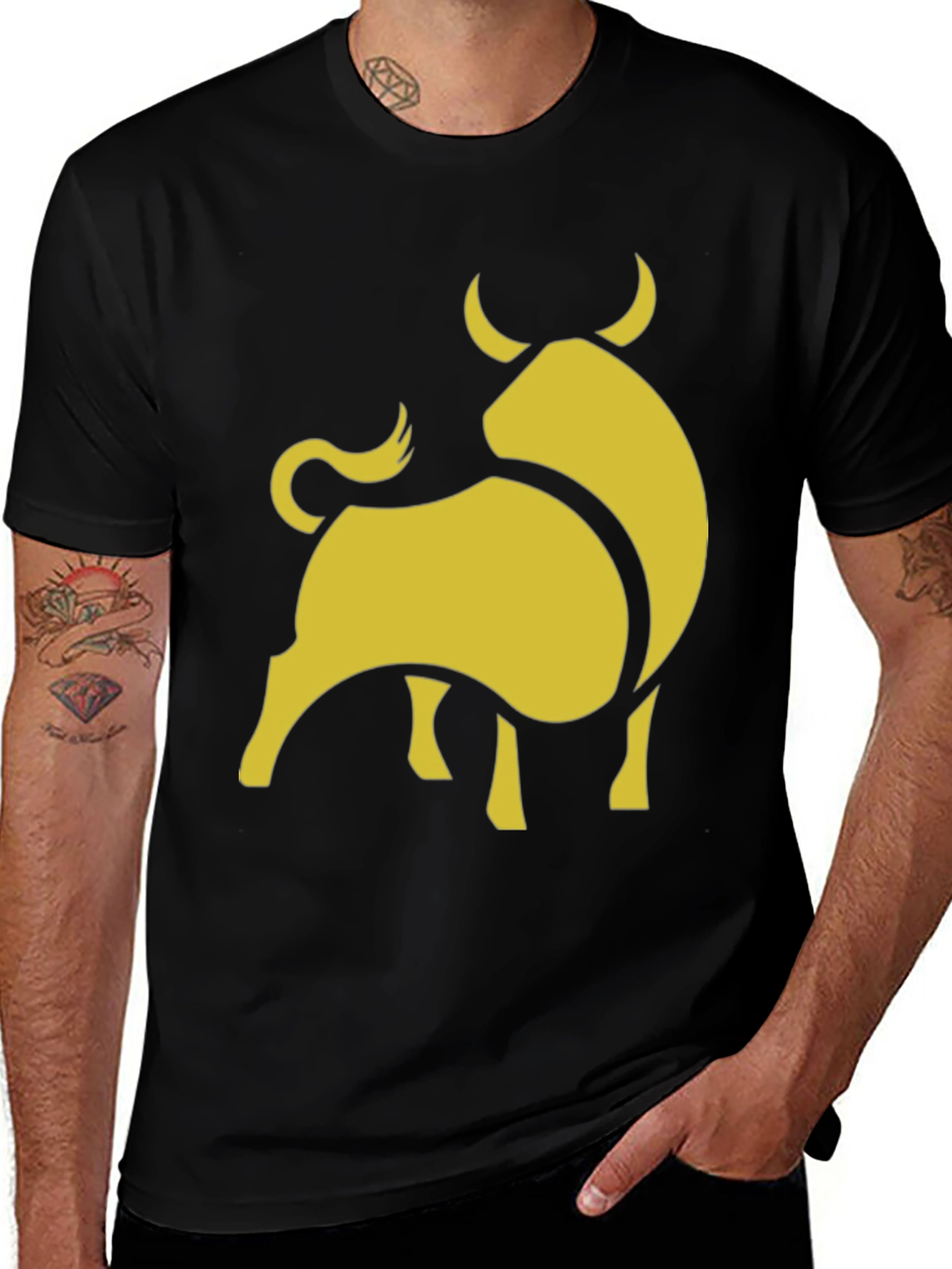 Variant 11 of Stylish Black Tee with Gold Bull Graphic