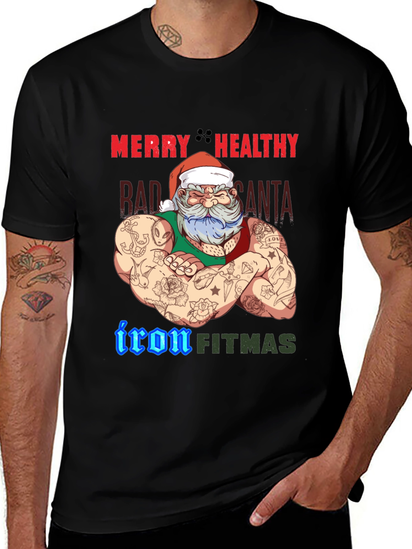 Merry Healthy Iron Fitmas Santa T-Shirt
