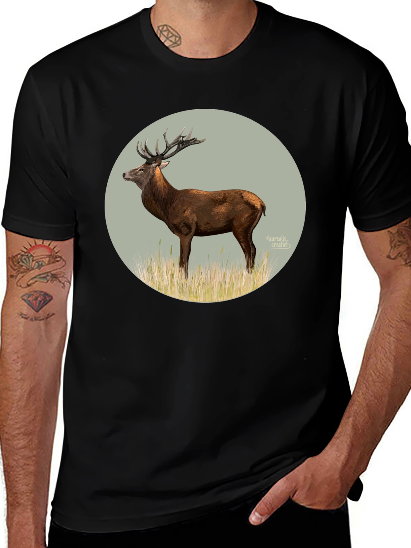 Black Deer Graphic Tee - Black Cotton T-Shirt main image
