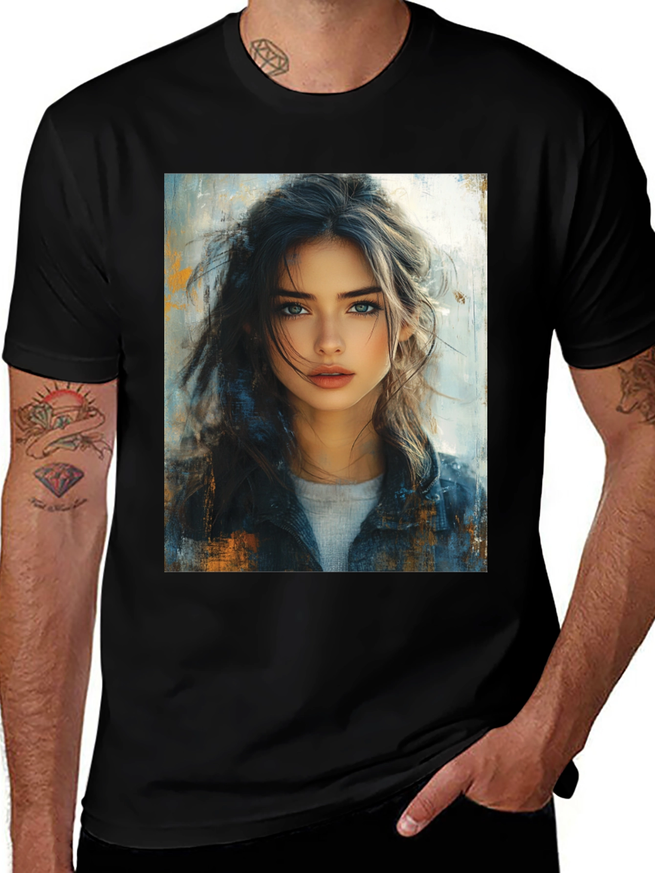 Variant 6 of Painted Portrait Tee - Stylish Black T-Shirt