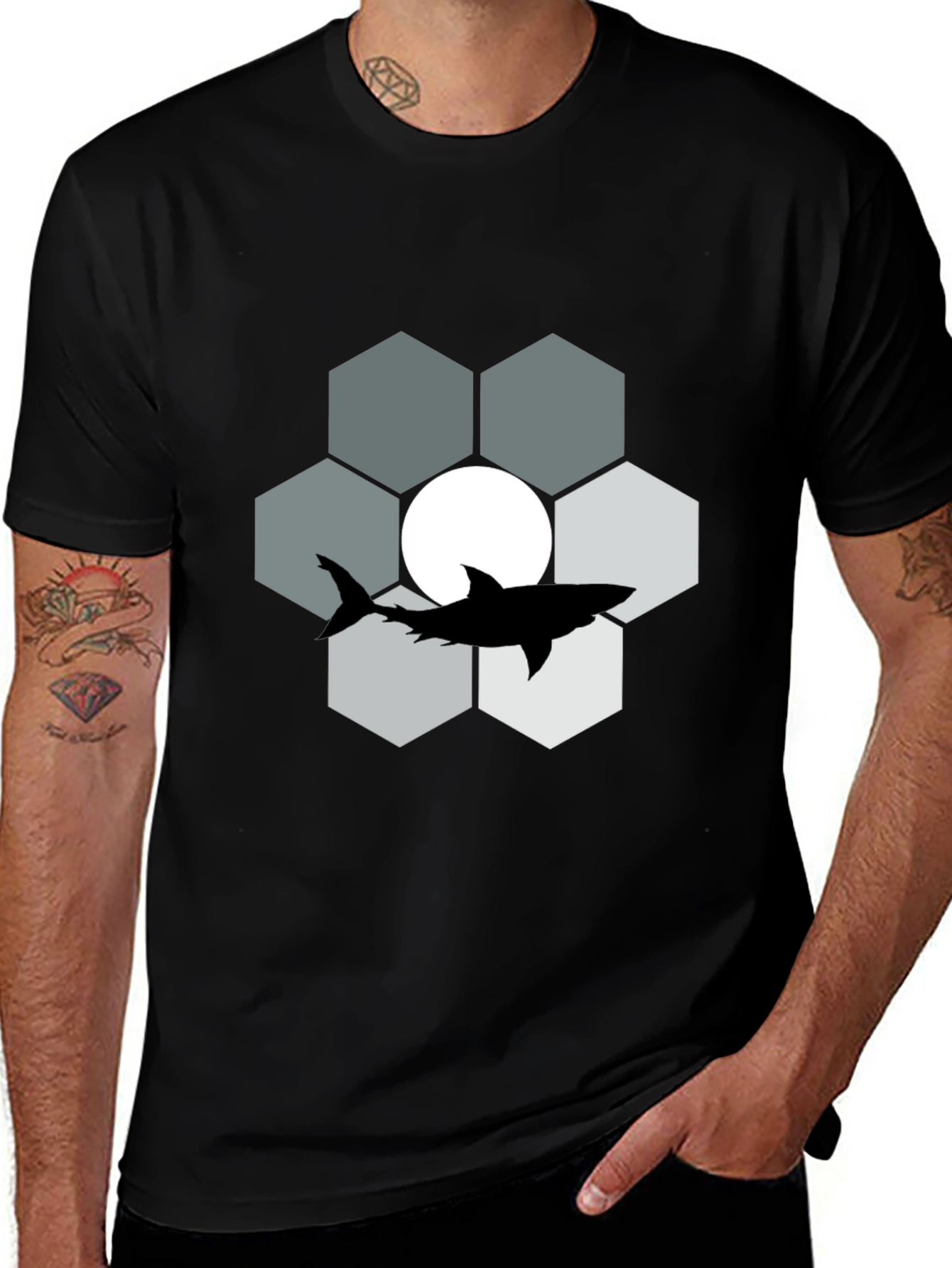 Variant 29 of Shark Hexagon Graphic T-Shirt - Cool Design