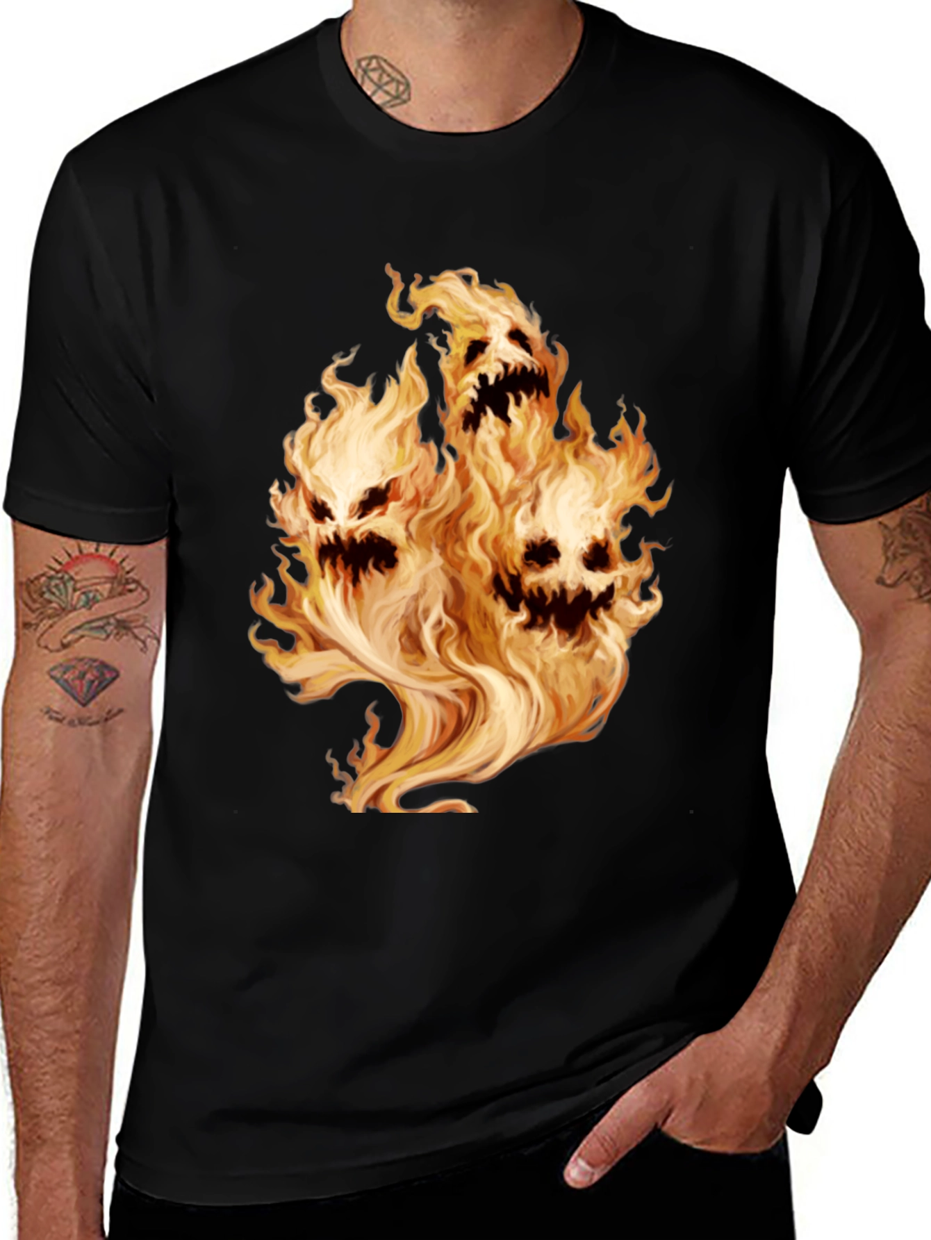 Black Flaming Skull Graphic Tee - Men's Black T-Shirt main image