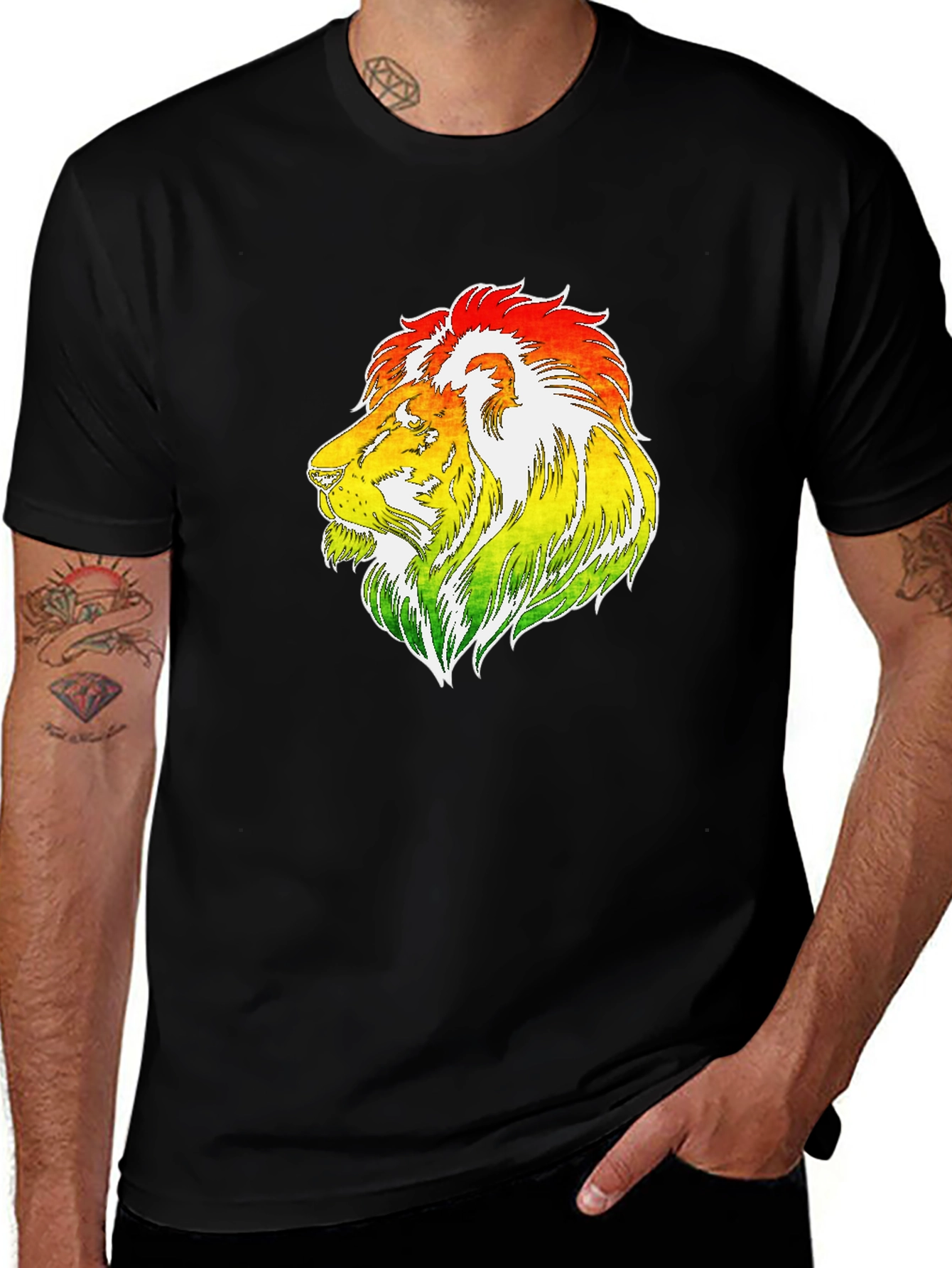 Black Rasta Lion Graphic T-Shirt - Reggae Style main image