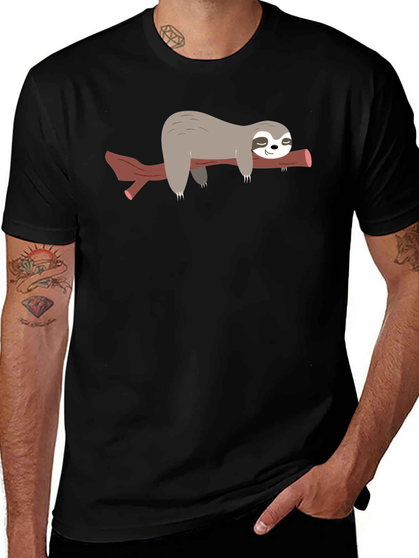 Variant 13 of Lazy Sloth Tee - Men's Black Graphic T-Shirt