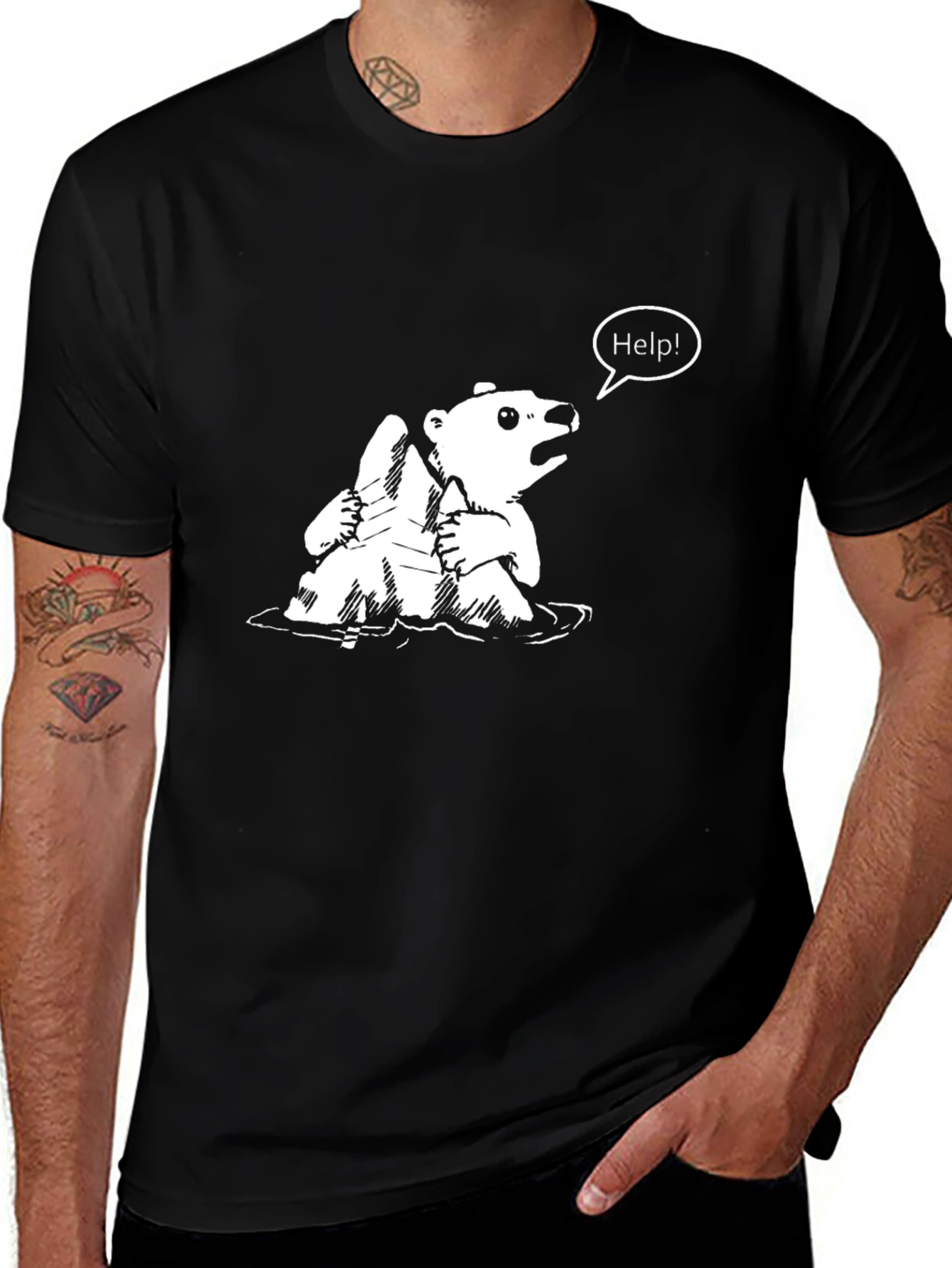Variant 20 of Distressed Polar Bear 'Help' Graphic T-Shirt