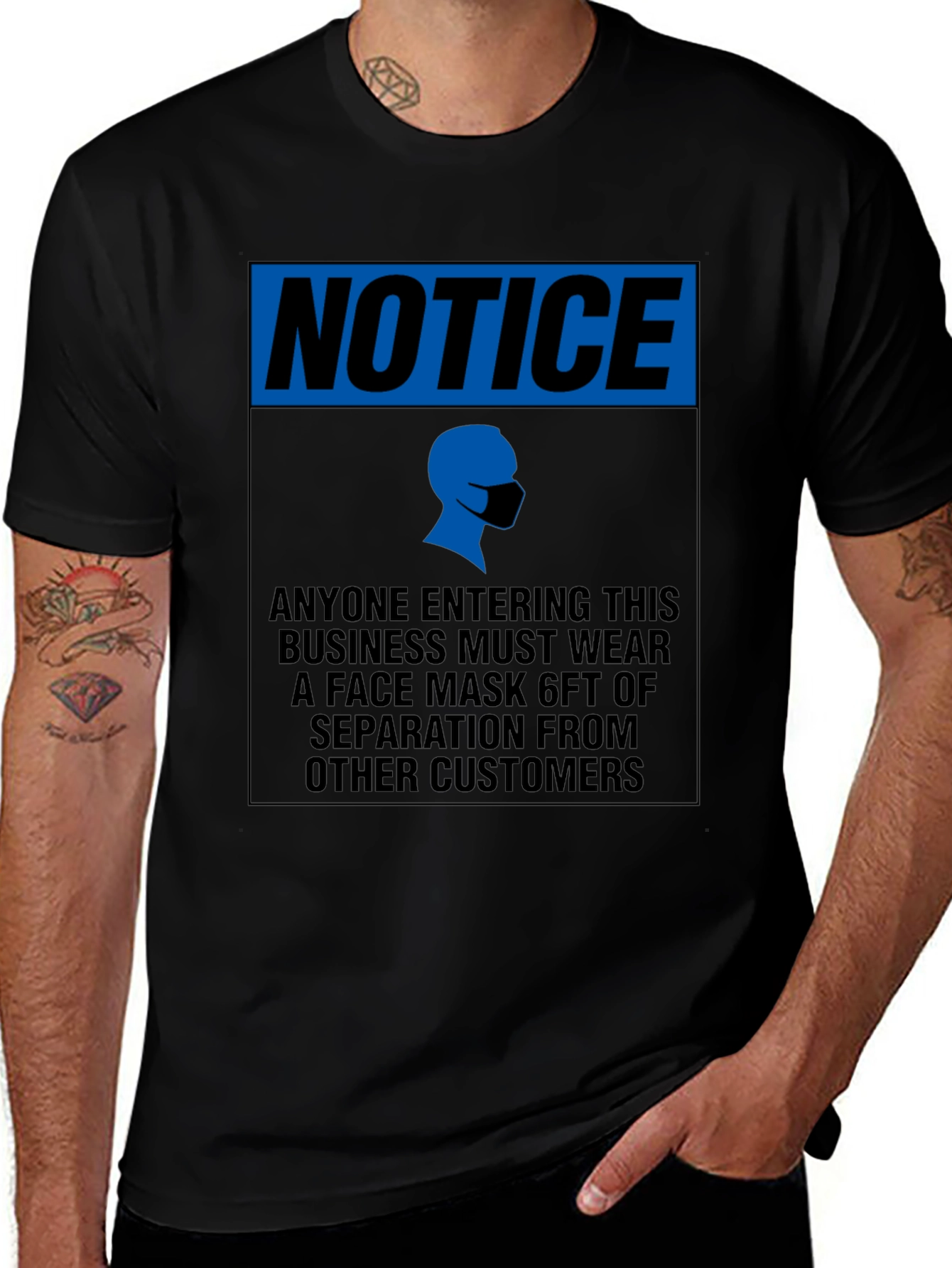 Variant 23 of Notice Face Mask T-Shirt - Social Distancing