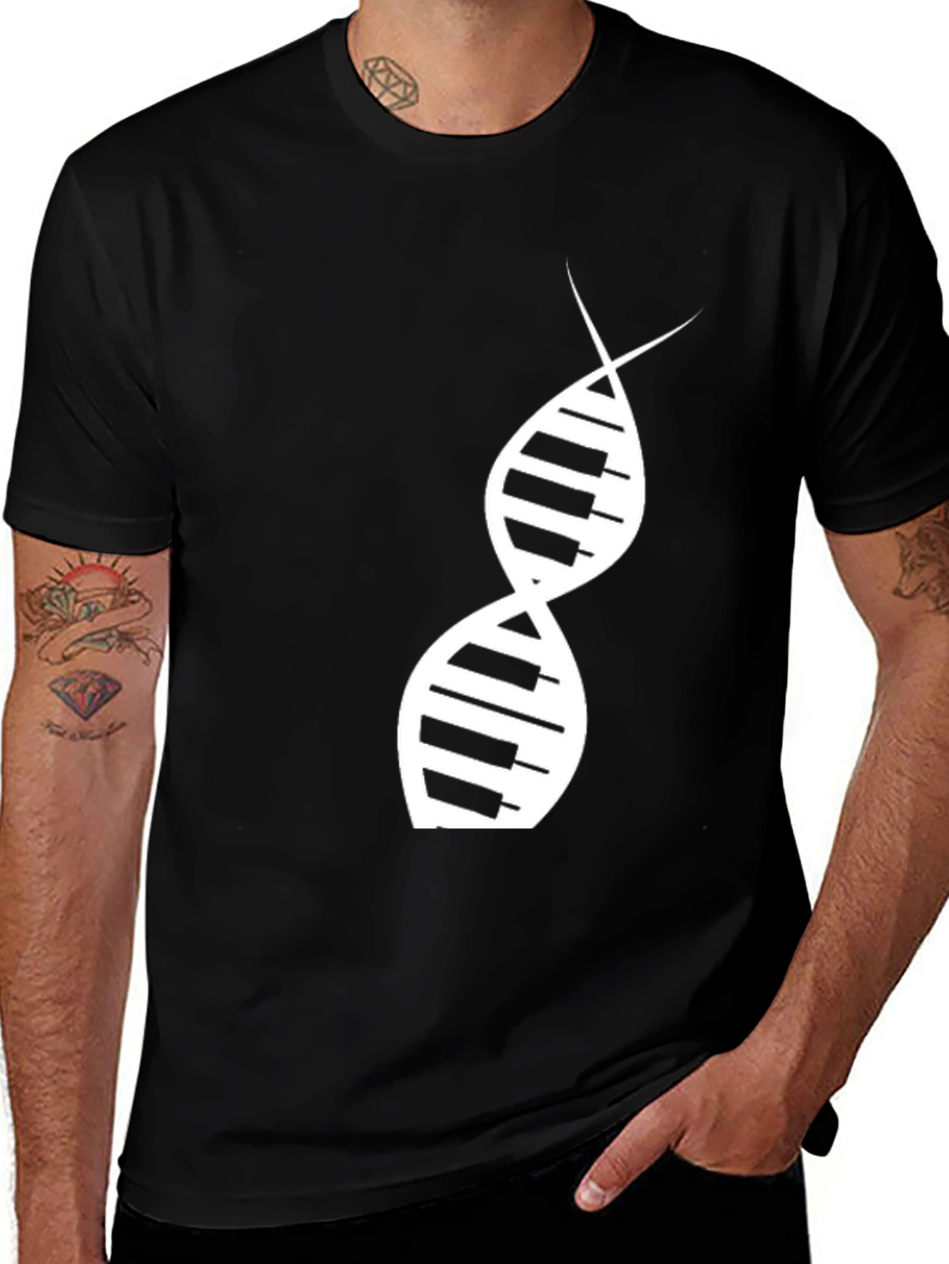 Variant 23 of Music DNA Graphic Tee - Black Cotton T-Shirt