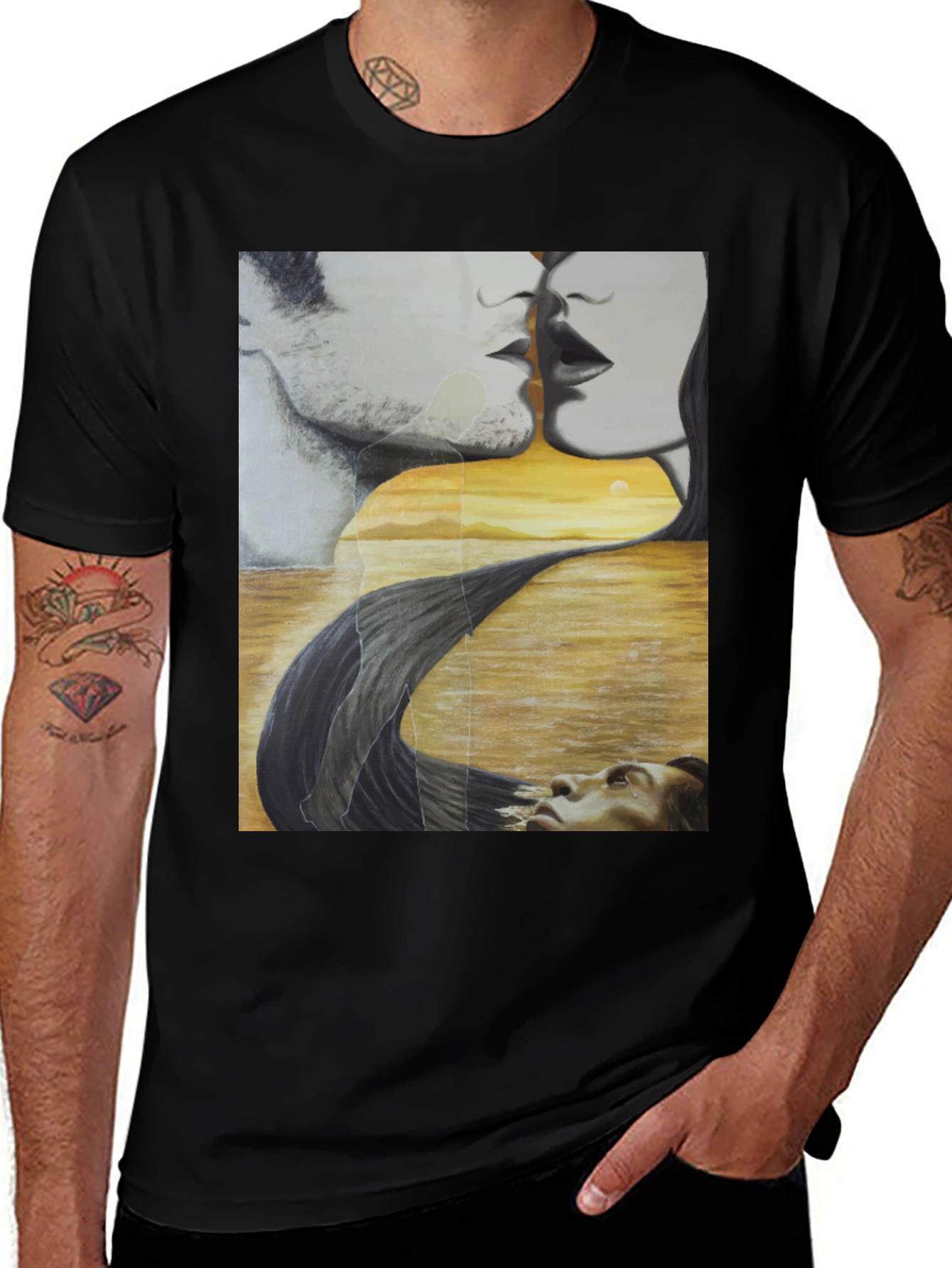 Variant 29 of Artistic Black T-Shirt with Love Scene Graphic