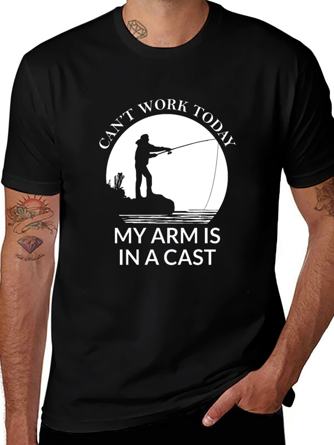 Variant 21 of Funny Fishing T-Shirt - Can't Work Today Arm In A Cast